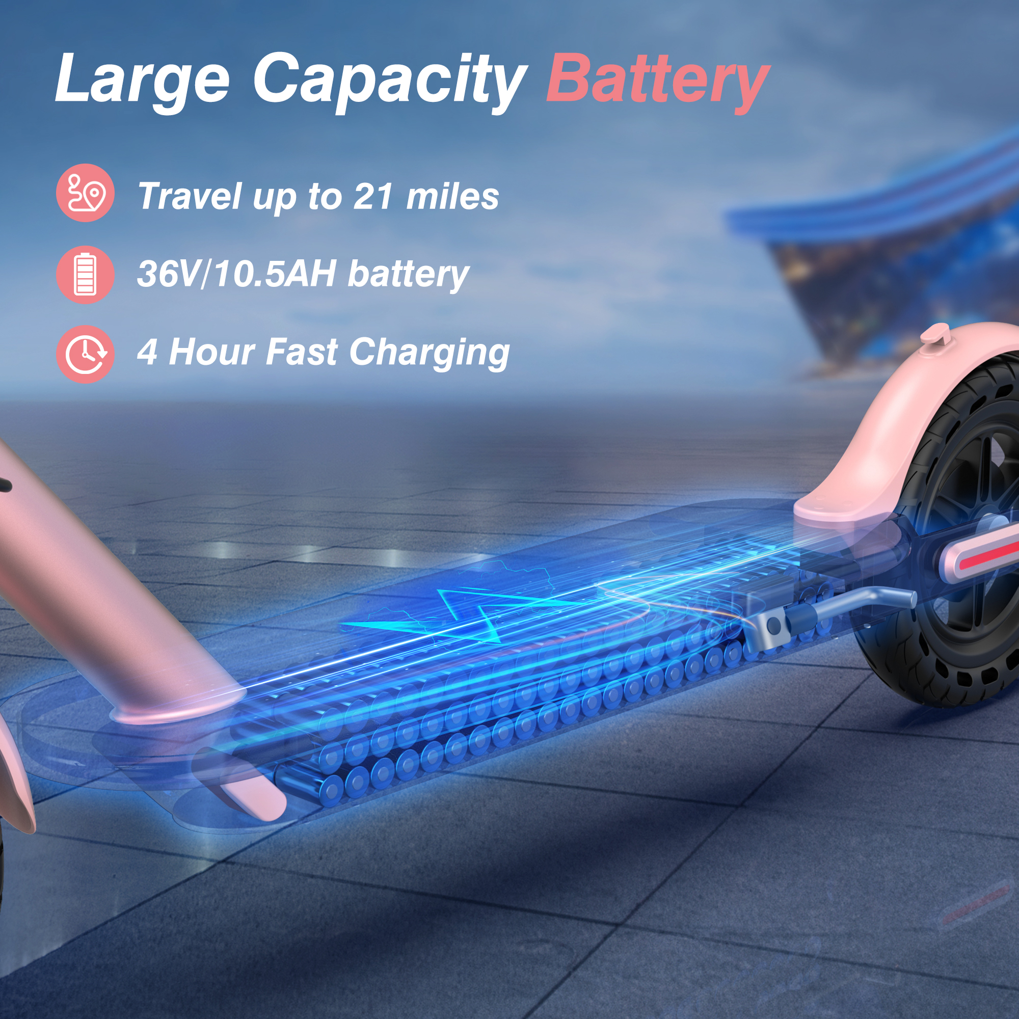 AOVOPRO ES80 Electric Scooter 350W Dual Brake App LCD Display Waterproof Foldable Pink-US