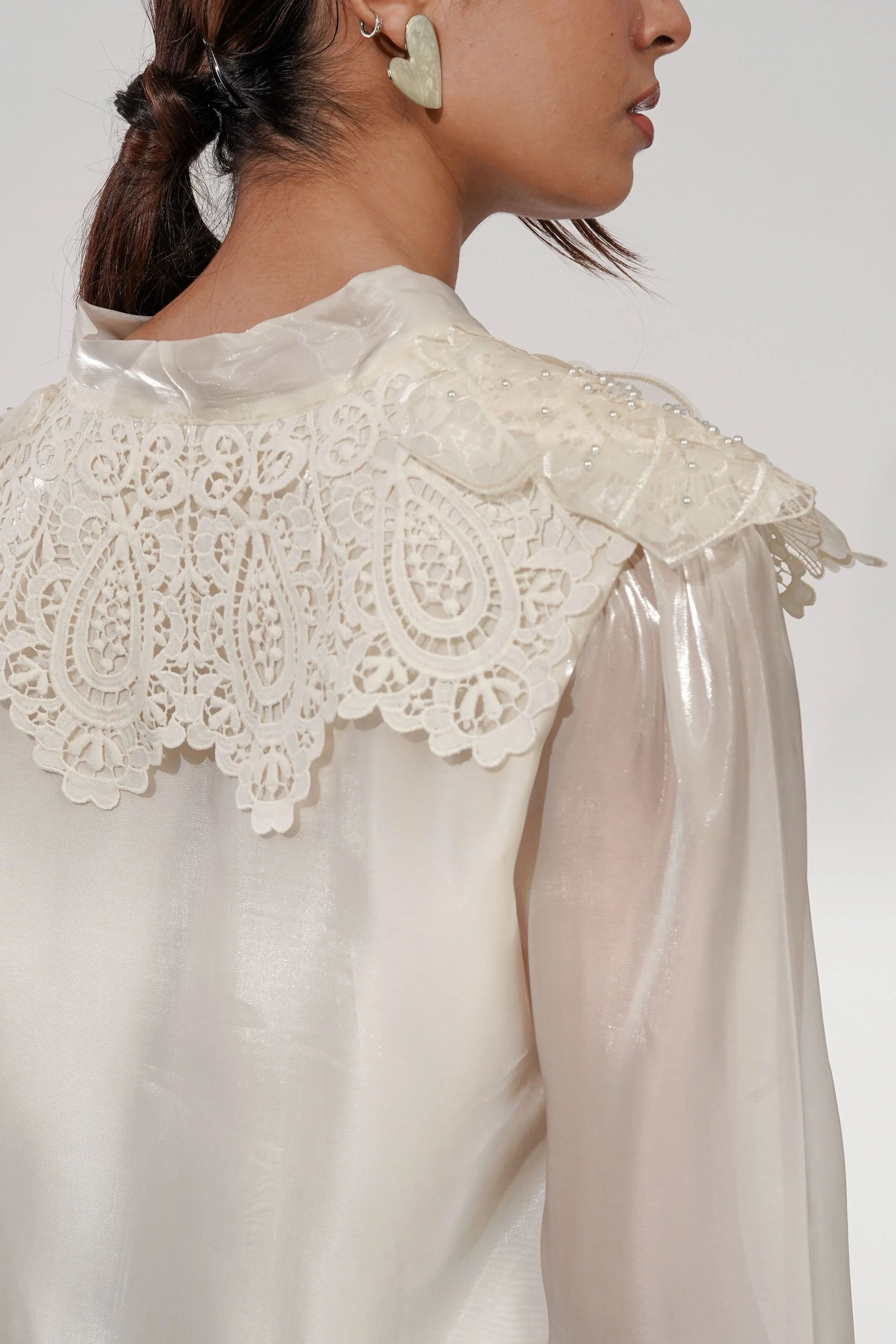 Pearl Flower Embroidered Tissue Top