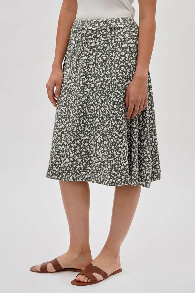 Floral Fold Over Skirt - Olive