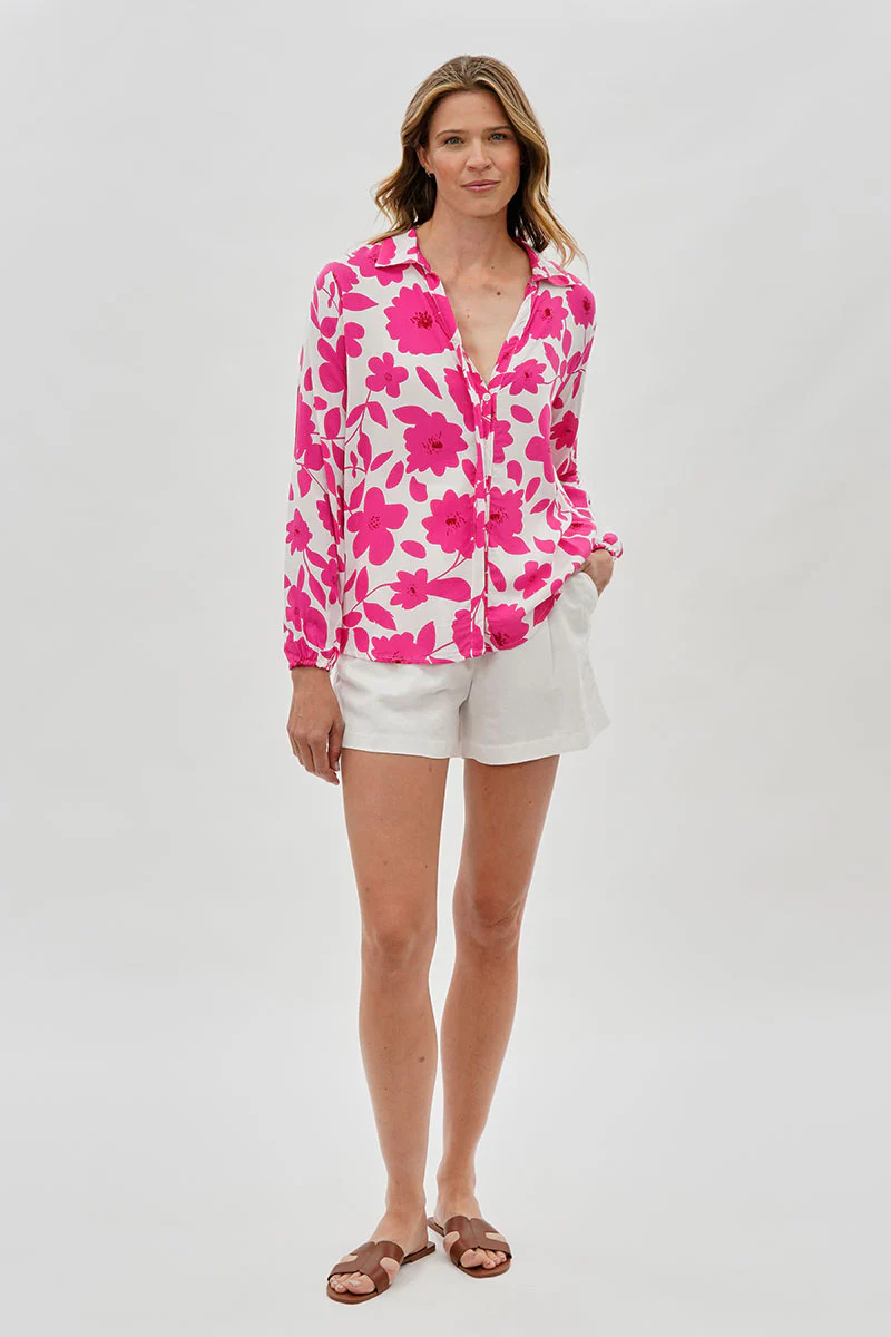 Floral Button Down Blouse - White