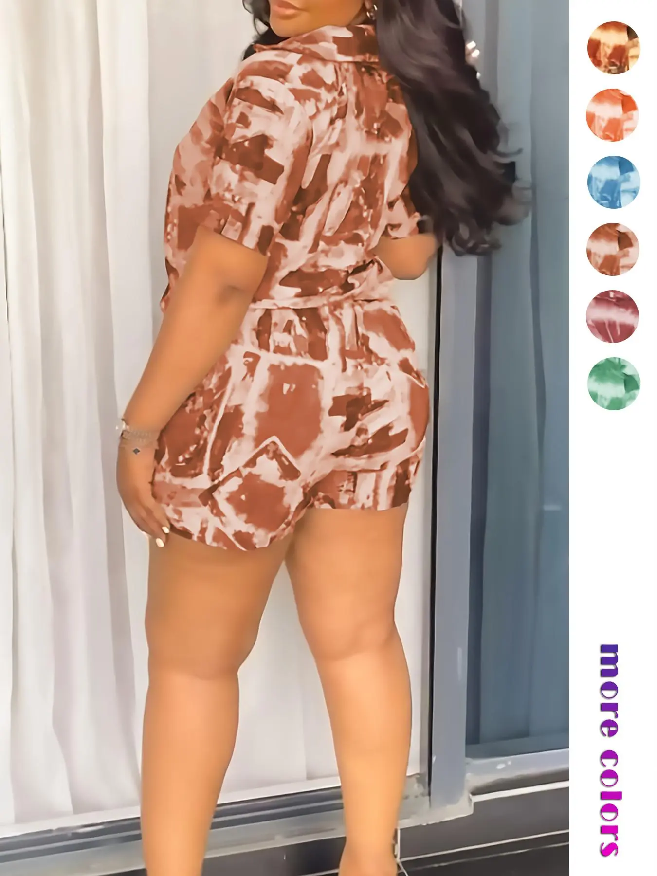 Two-piece Set Women's All Over Print Short Sleeve Shirt & Shorts