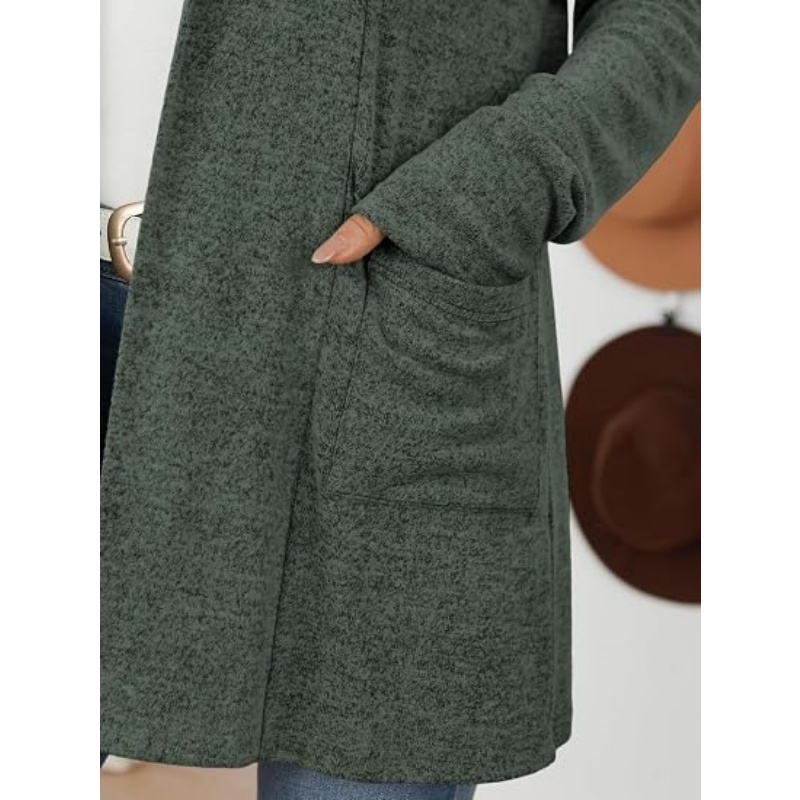 Women Lightweight Open Front Knit Cardigan Long Sleeve Fall Casual Cardigan with Pockets Soft Mid‑Length Outerwear