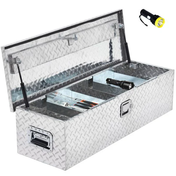 48 Inch Diamond Plate Truck Bed Tool Box with Shelf Silver