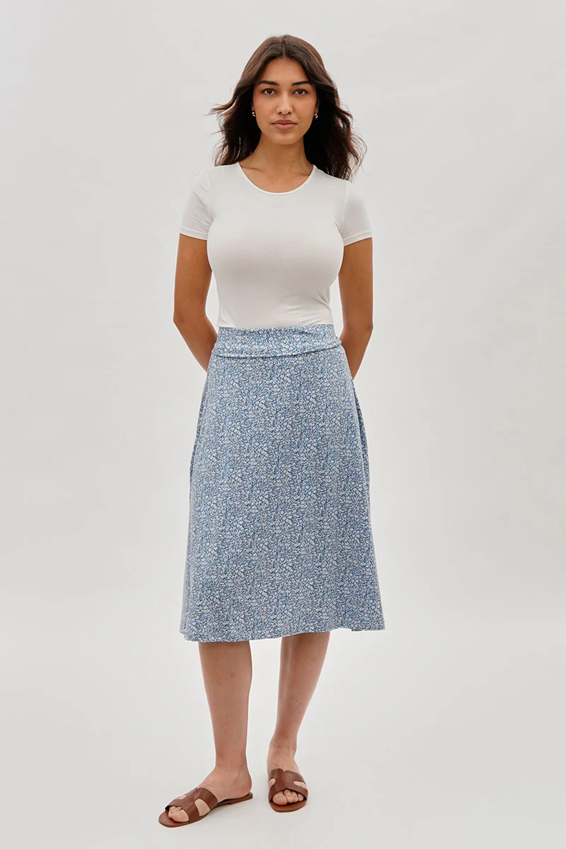 Floral A-Line Skirt - Blue