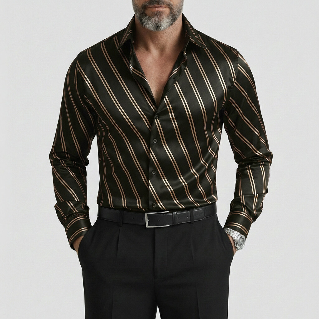 Men's Business Casual Diagonal Stripe Print Single Breasted Long Sleeve Shirt