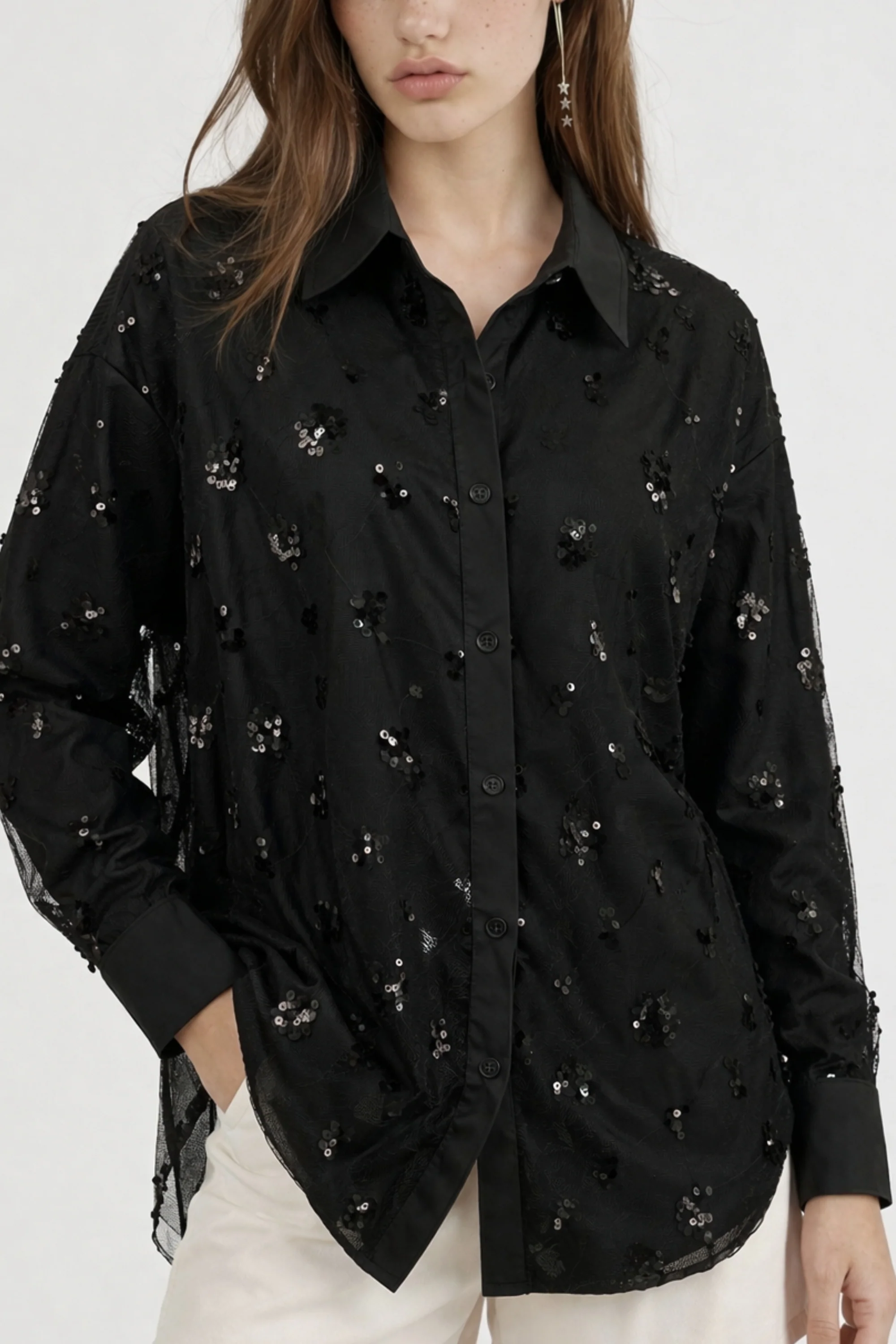 Noir Mesh Sequin Layered Shirt