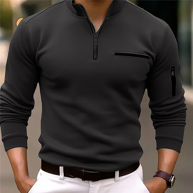 Sport Stand Collar Zipper Long Sleeve Solid Color Polo Shirt