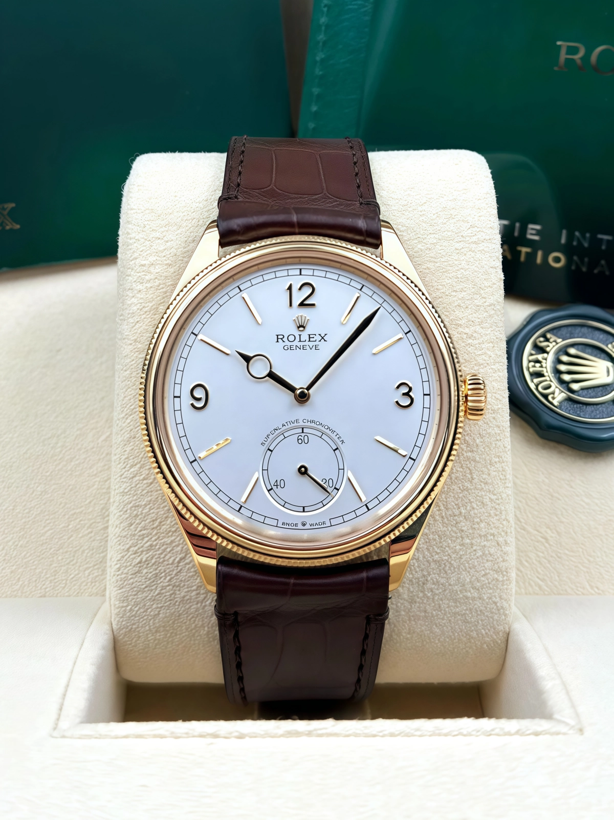 Rolex 1908 Yellow Gold White Dial Brown Alligator Strap - 52508-0006