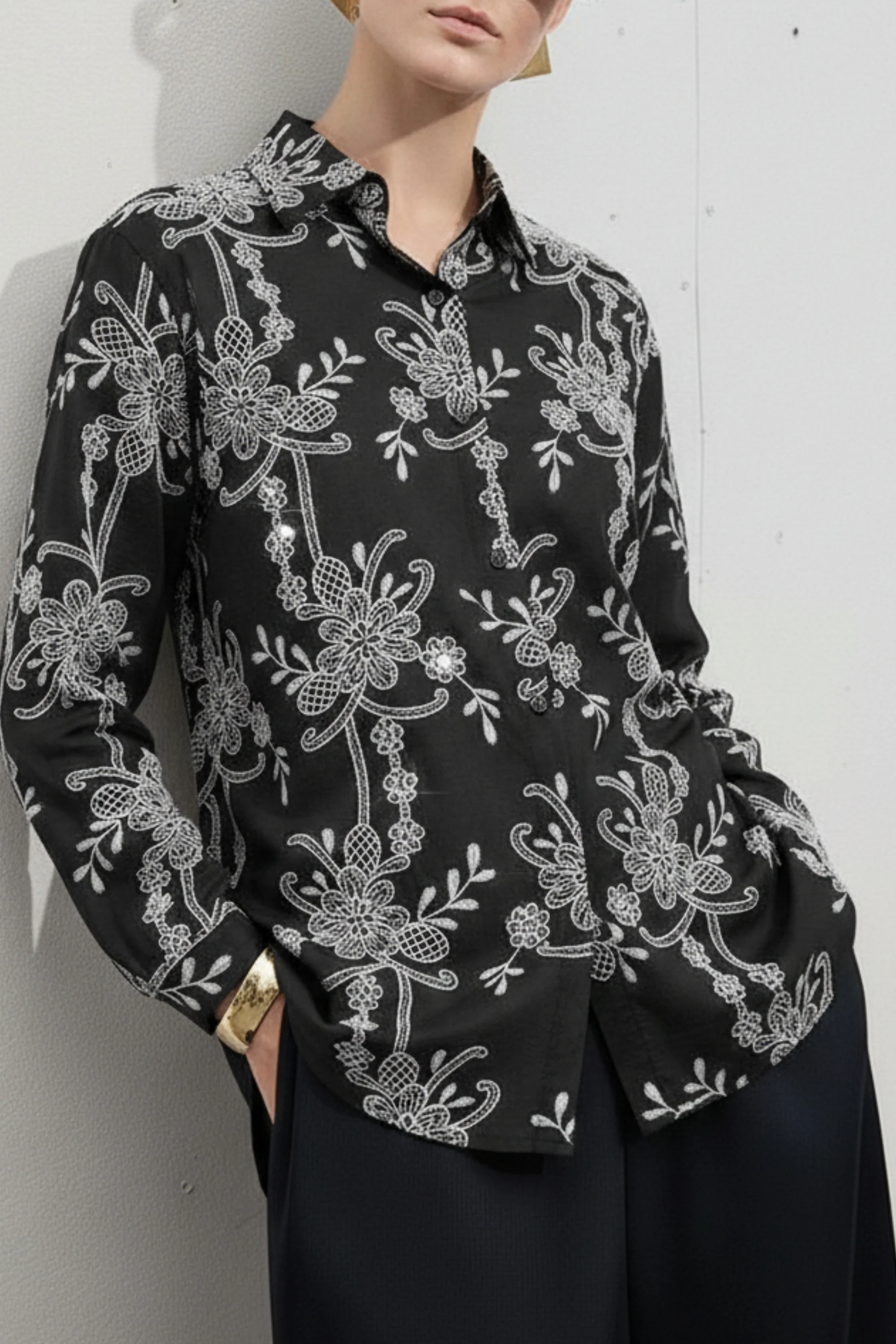 Royal Black Embellished Shirt