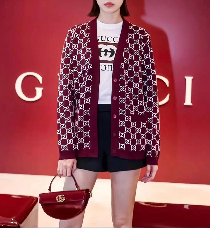 Wine red full printed knitted cardigan MY-93260