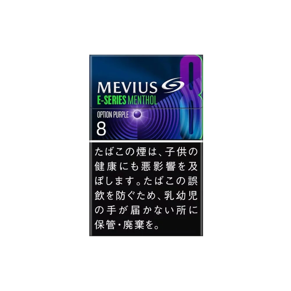 Mevius E Series Menthol Option Purple 8 is a premium cigarette from Japan Tobacco Inc. (JT), designed to offer a refreshing menthol experience with an optional berry flavor enhancement.  Flavor Profile: This cigarette features a flavor-changing capsu