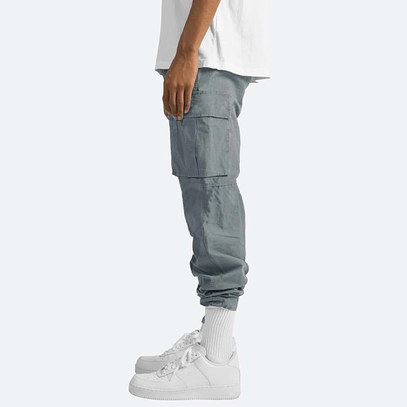 Fashion Solid Drawstring Multi-pocket Straight Leg Cargo Pants