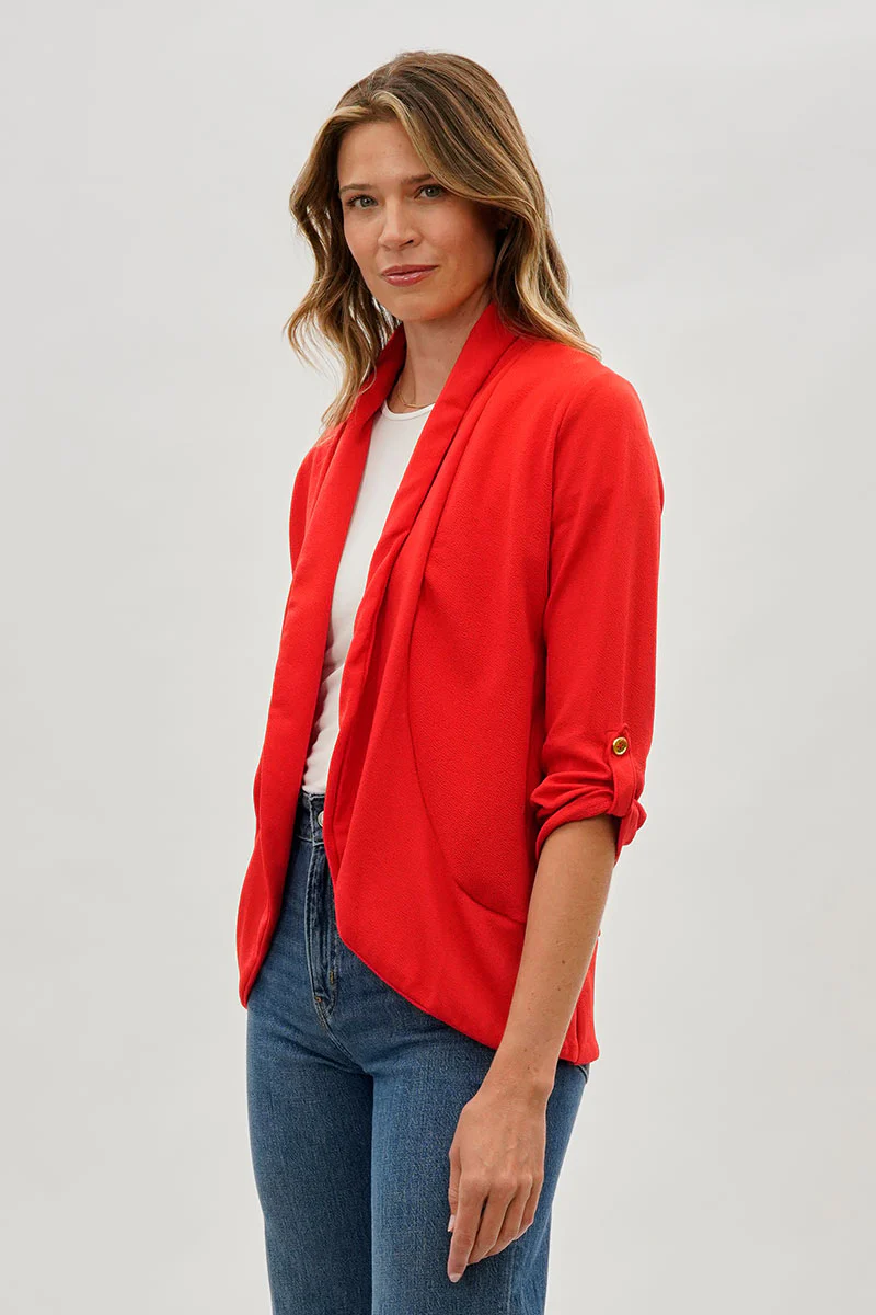 Open Roll Up Sleeve Blazer - Red