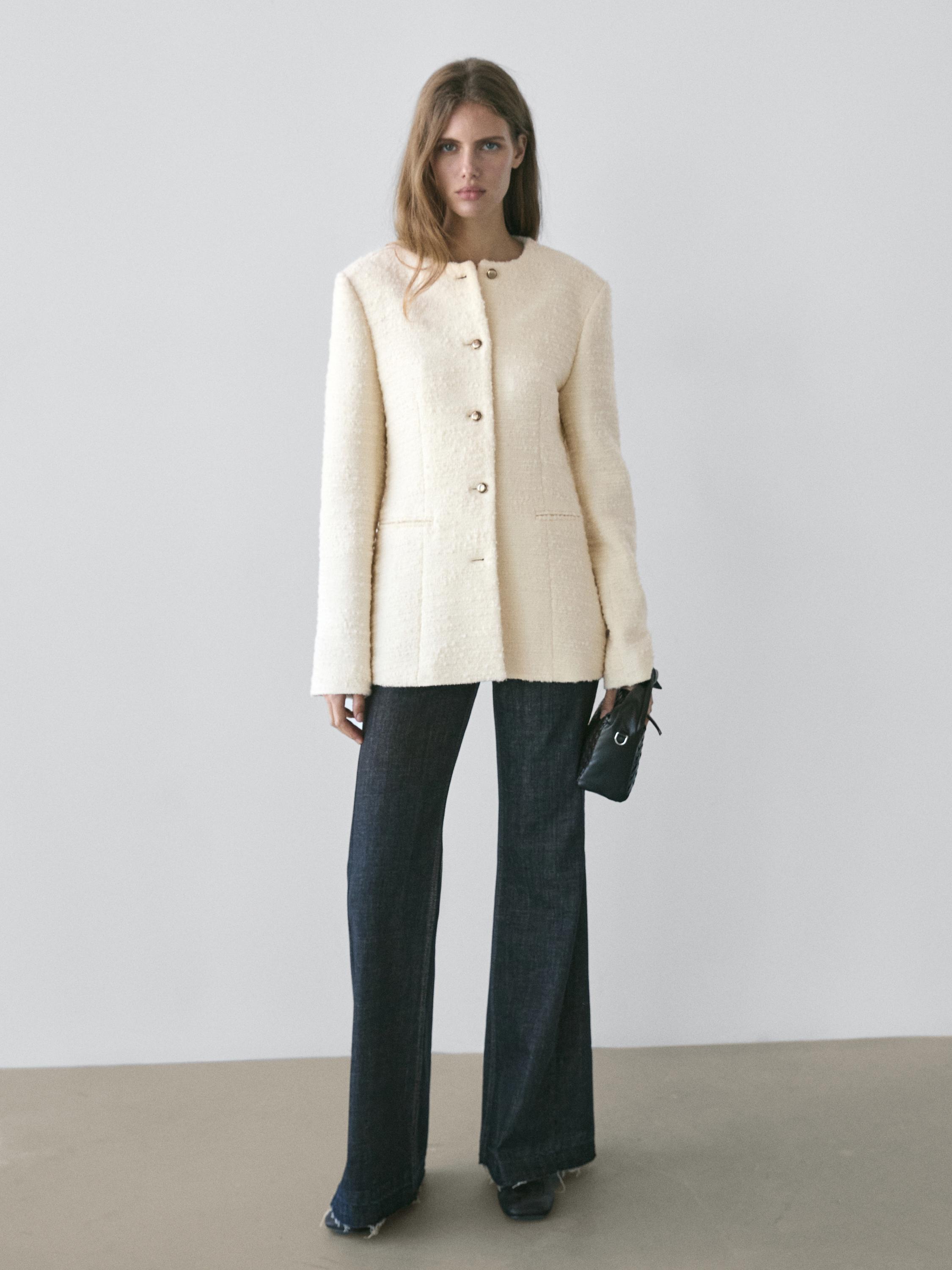 Chaqueta textura botones joya mezcla lana