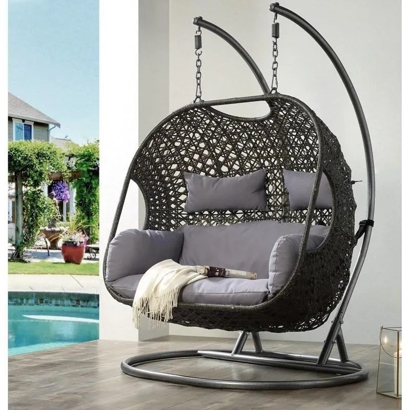 2024 HomeGood Solid Wood Wicker Swing Chair With Stand Rain Cover Included