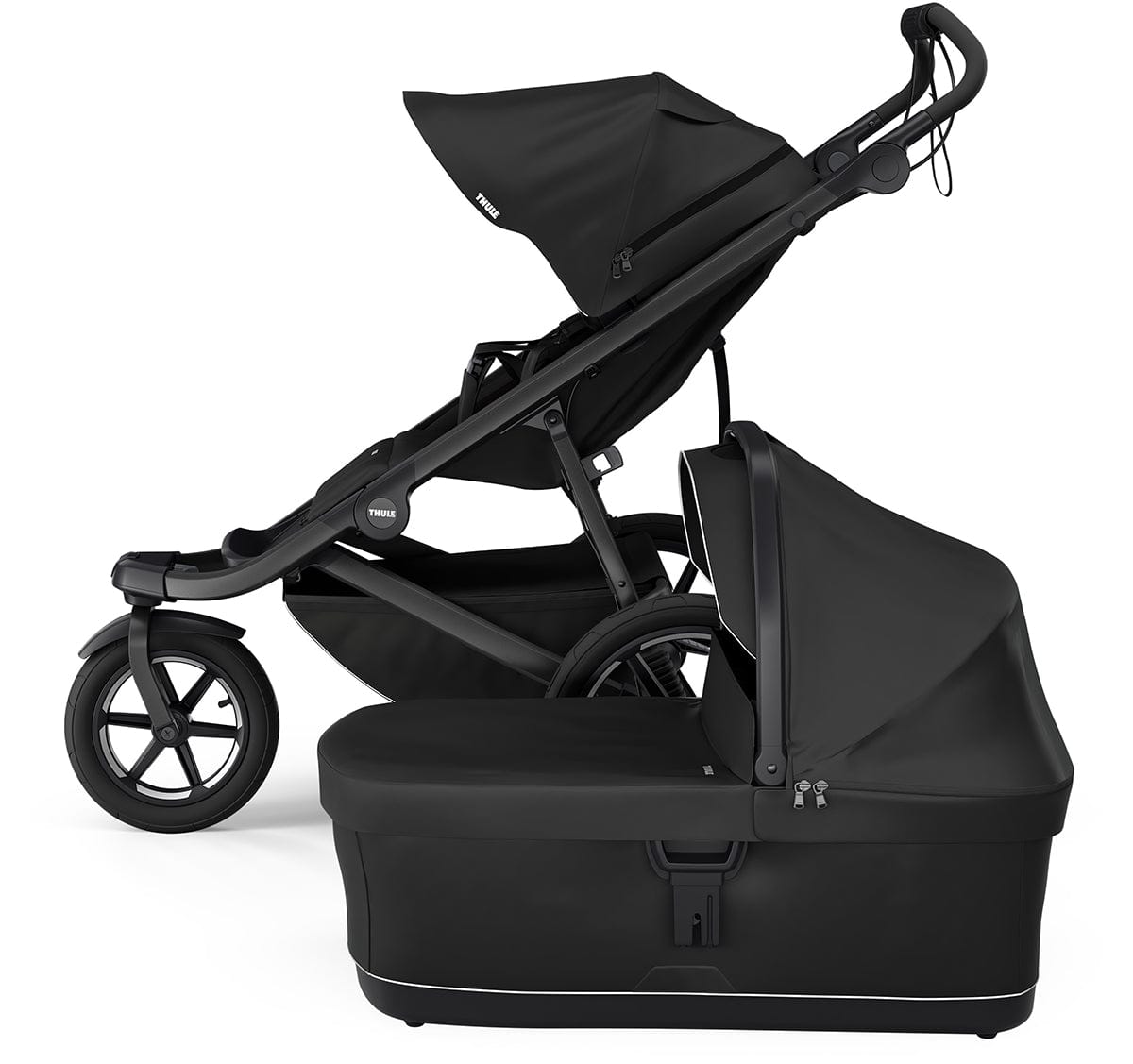 Thule Urban Glide 3 Single Jogging Stroller with NON-Magnetic Buckle + Bassinet Bundle - Black