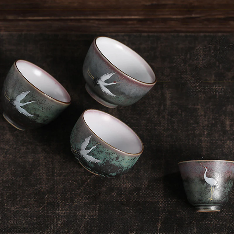 Auspicious Crane Ceramic Teacup Kung Fu Tea Cup Bowl