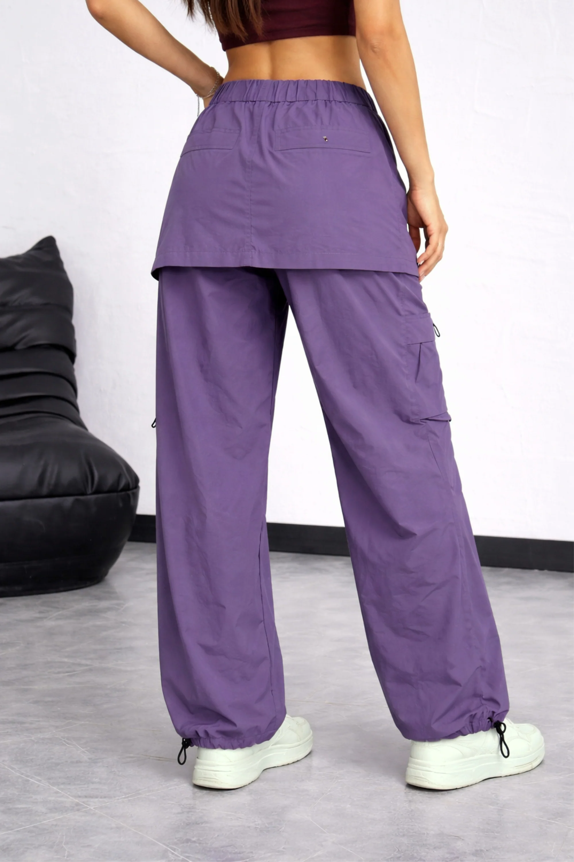 Violet Cargo Pants With Detachable Skirt