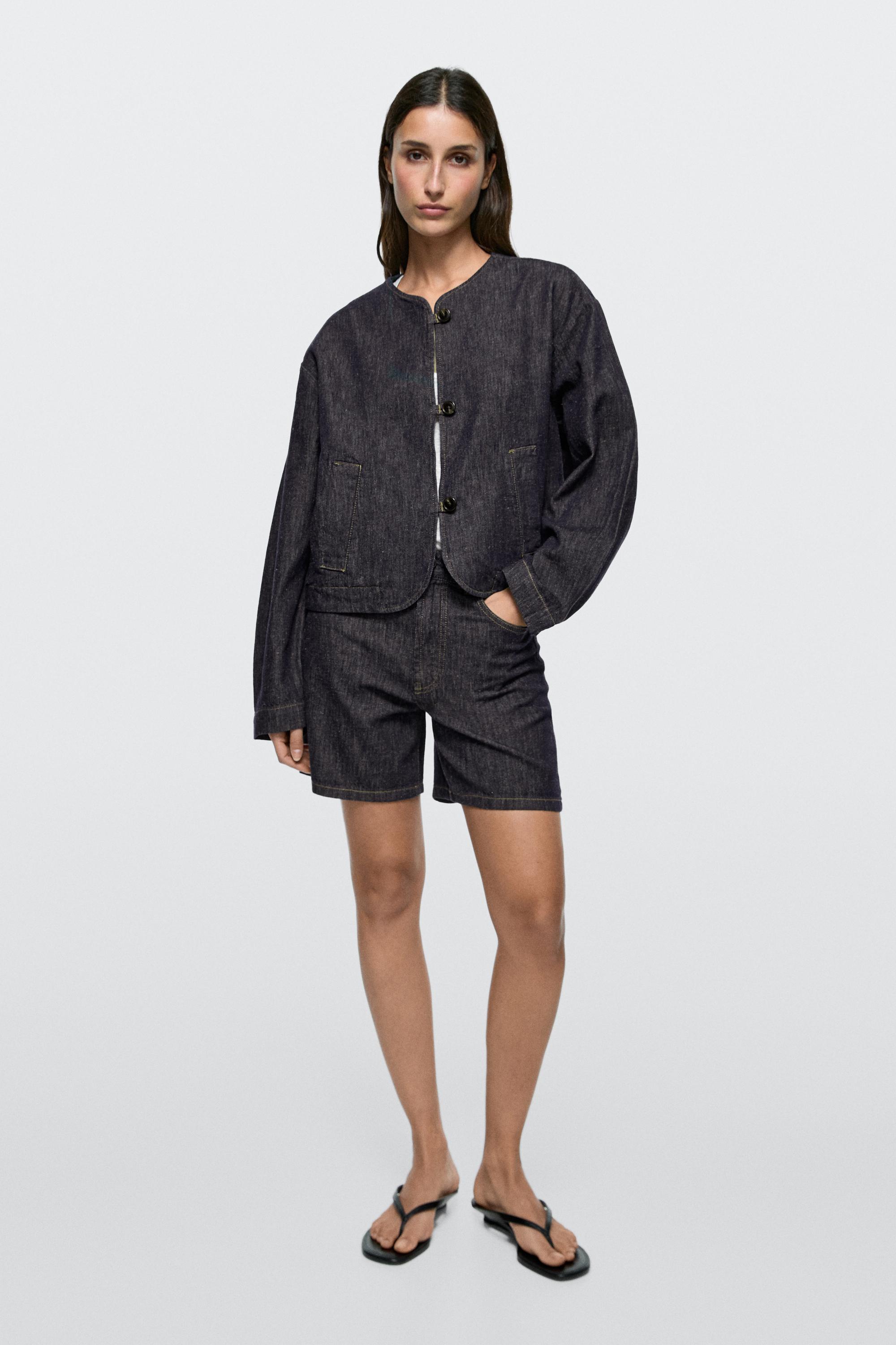 Chaqueta corta denim mezcla algodón
