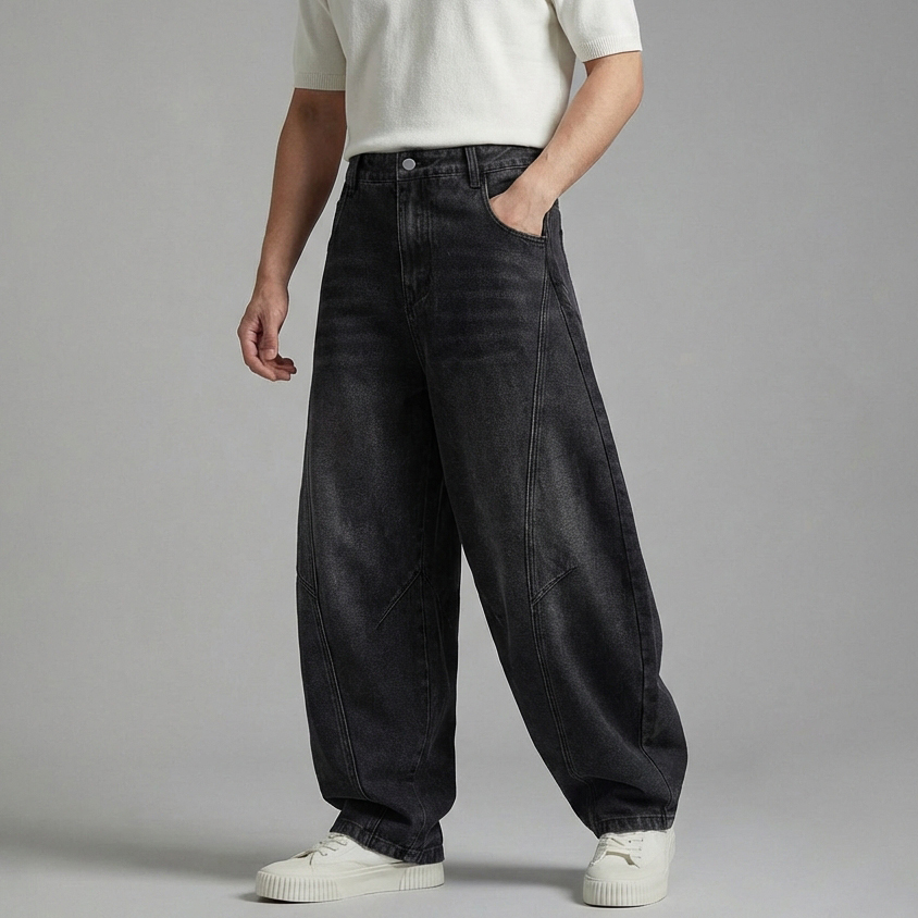 Men's Casual Washed Denim Slant Pocket Wide Leg Jeans