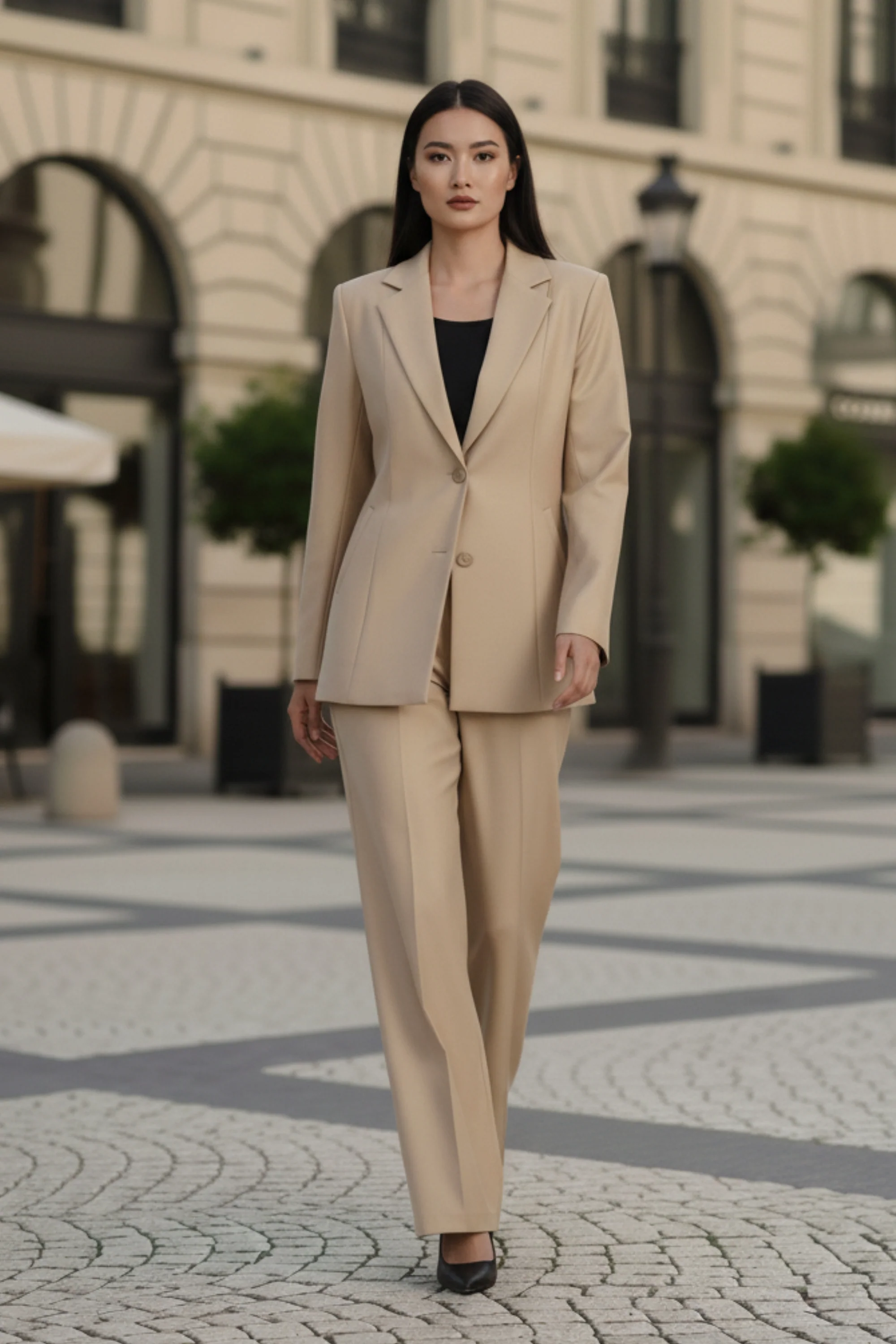 Beige Blazer and Pant Coord set
