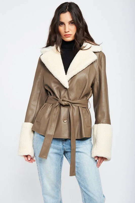 Faux Leather Jacket With Fur Trim