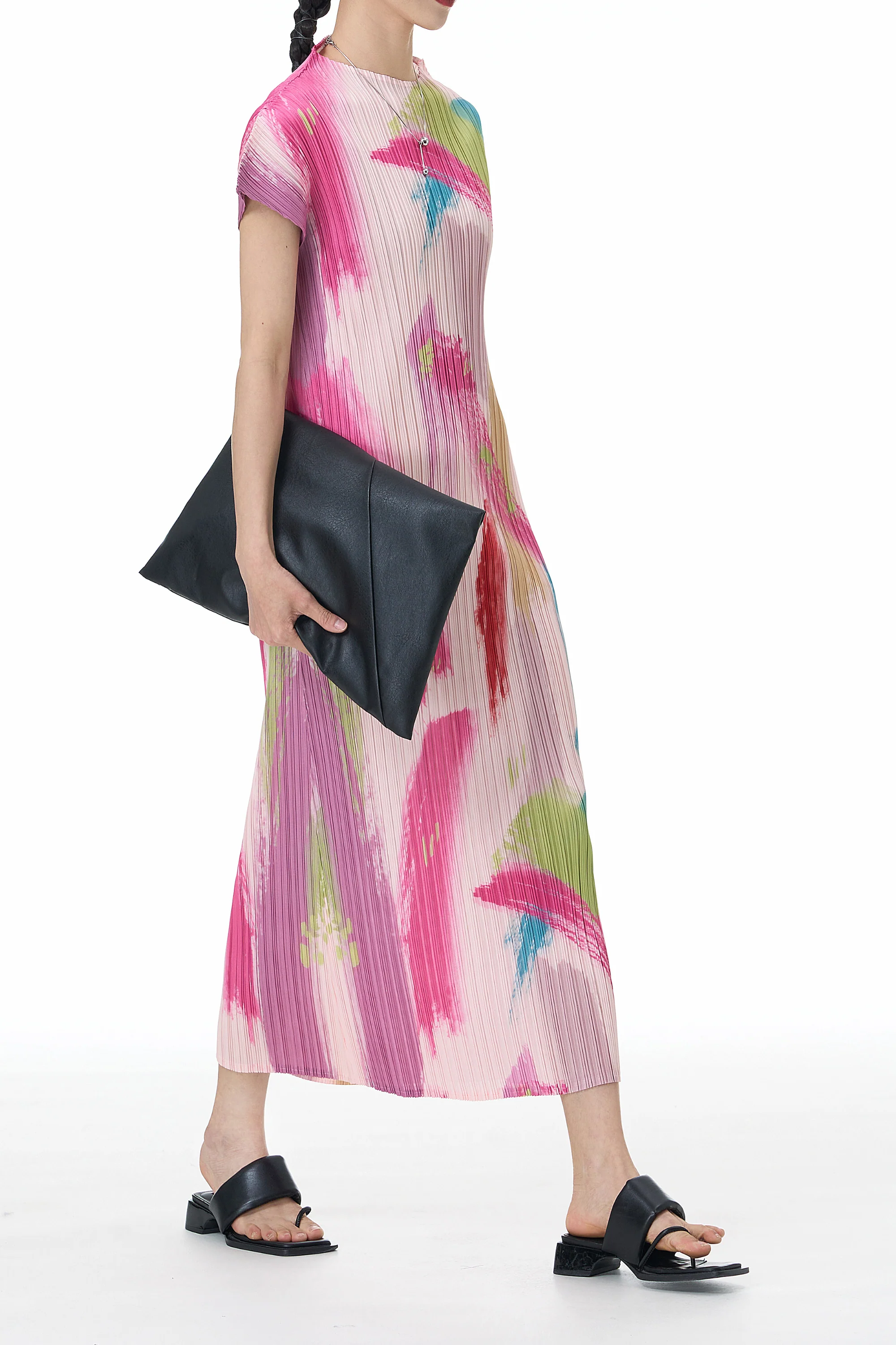 Colour Burst Pink Pleated Dress