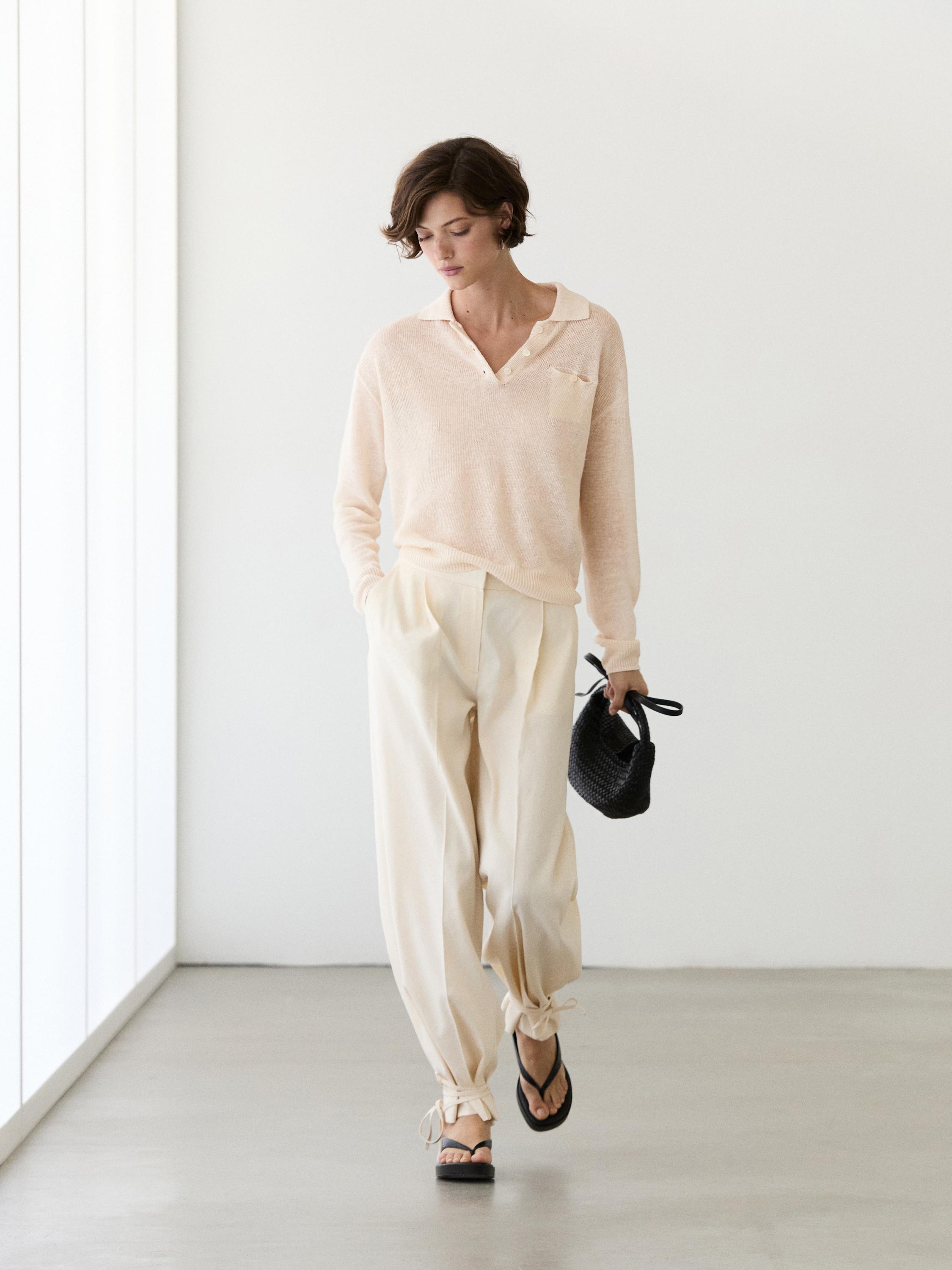 Jersey fino cuello polo lino
