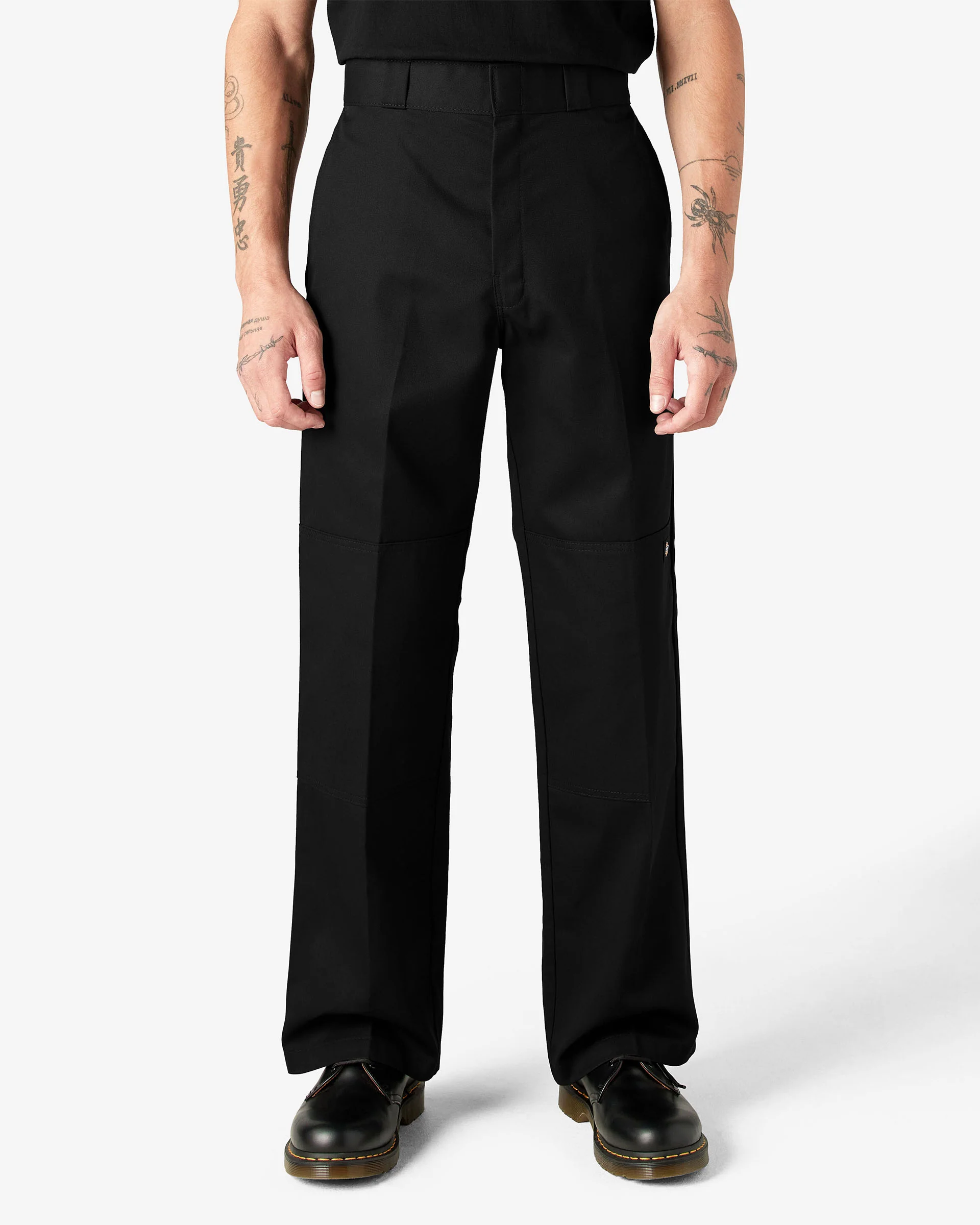 Loose Fit Double Knee Work Pants - Black