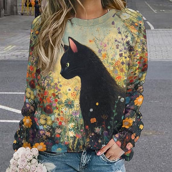 AERLEN Womens Funny Cat Sweatshirts