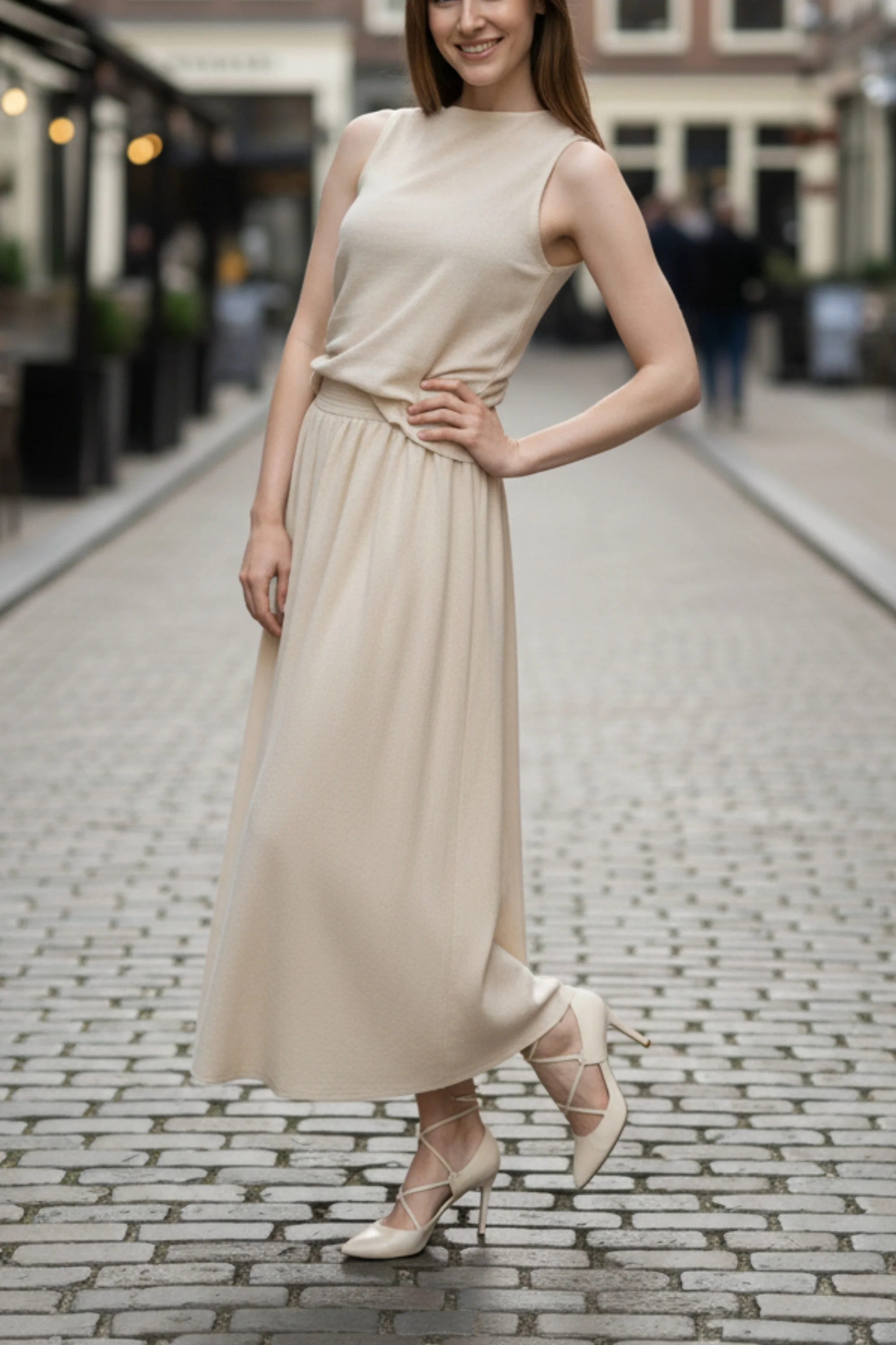 Neck Tie Peach Top & Skirt Coord Set