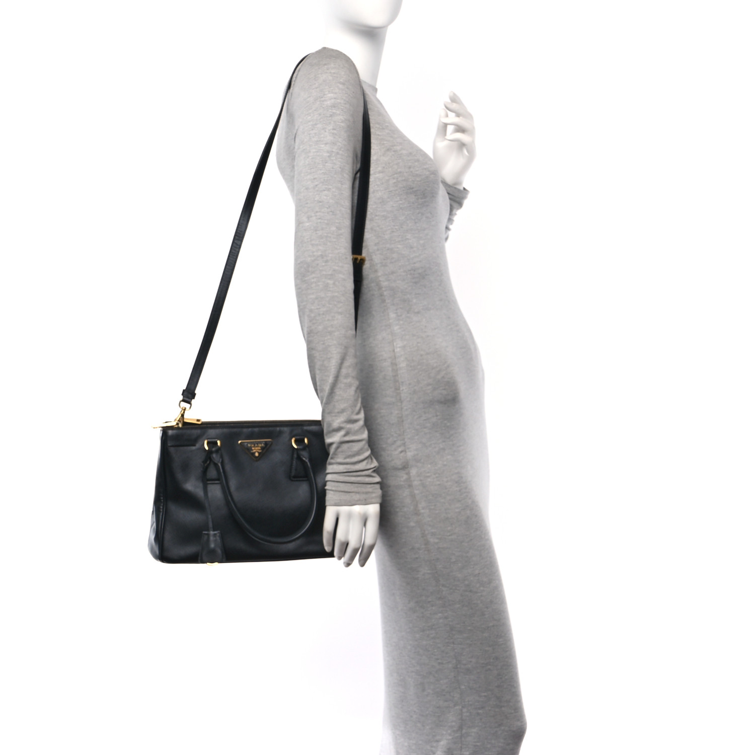 Saffiano Small Galleria Double Zip Tote Black