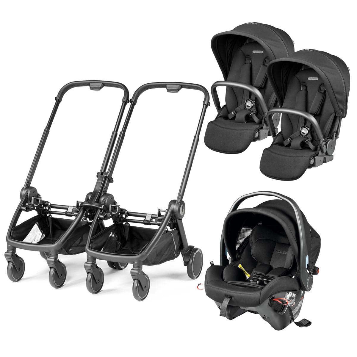 PEG City Loop Double Stroller + Primo Viaggio Urban Mobility Travel System Bundle - Black / True Black / True Black