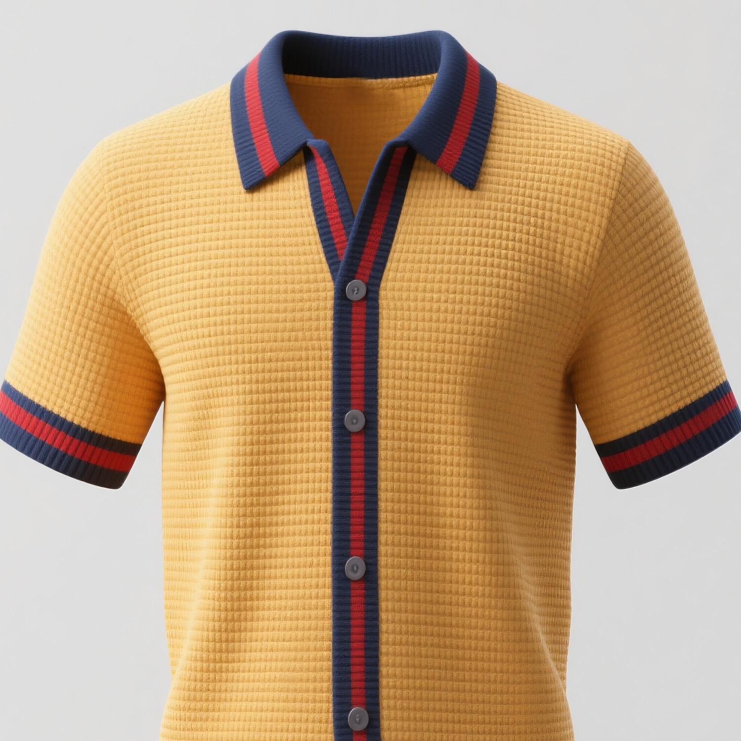 Men's Colorblock Stripe Waffle Button Short Sleeve Shirt