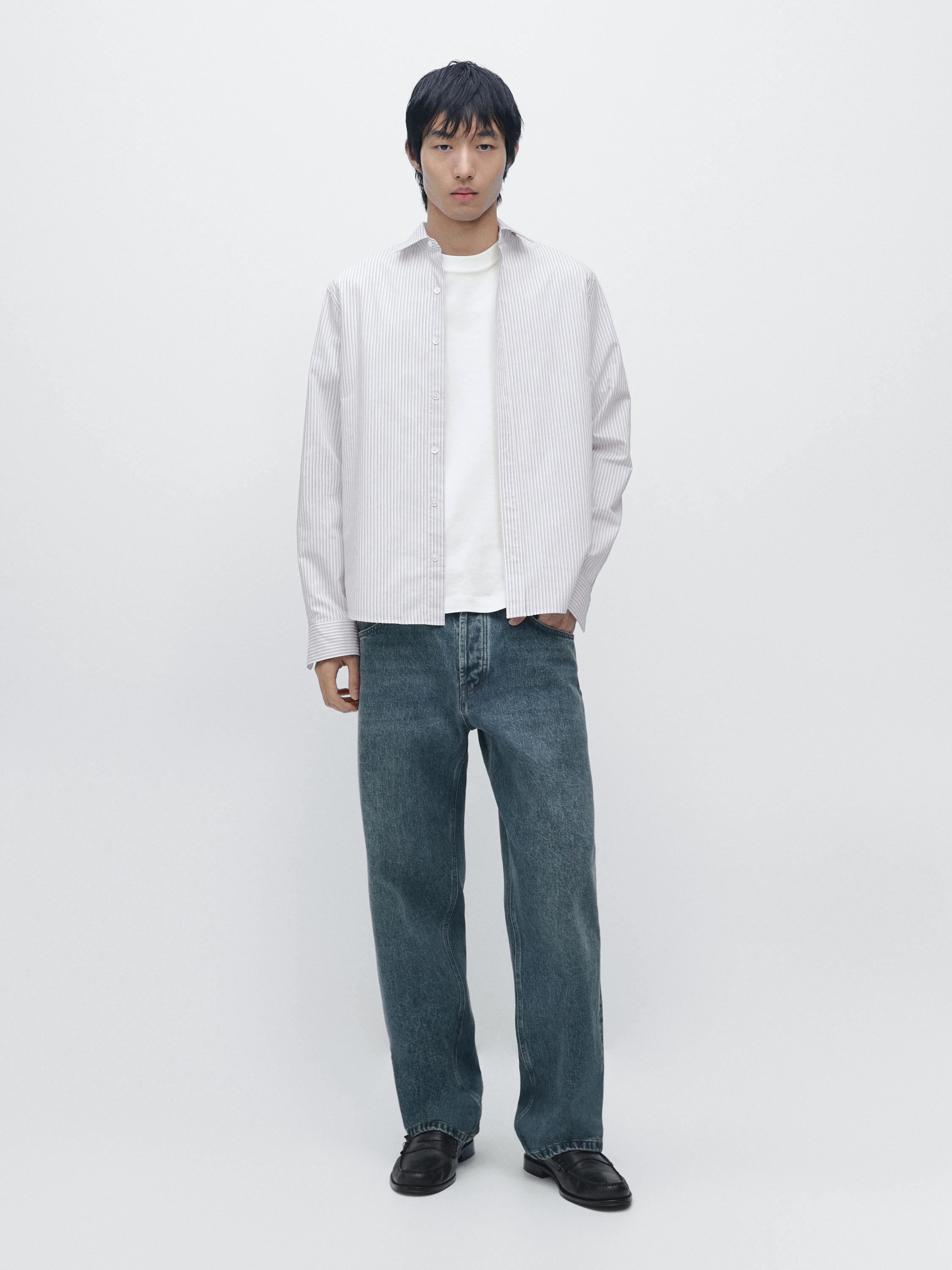 Camisa regular fit rayas mezcla algodón