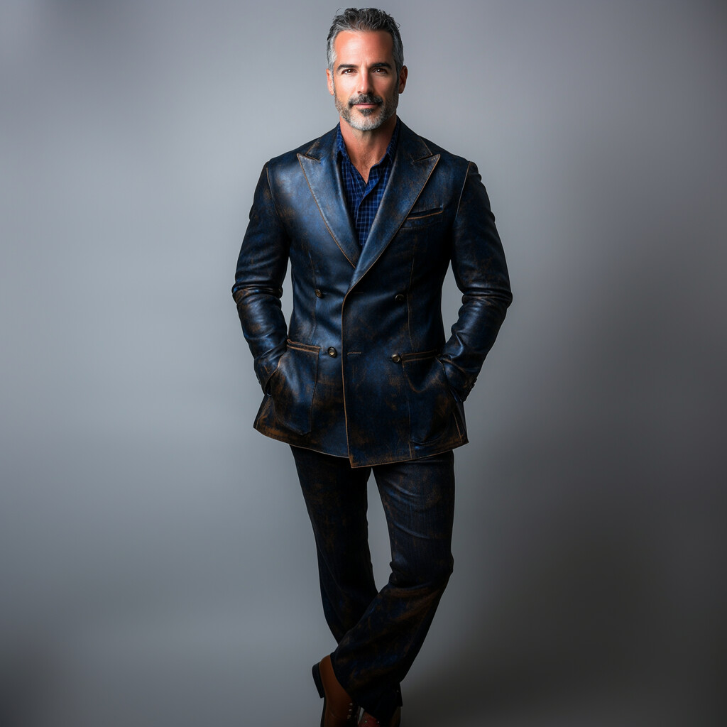 Men's Retro Peaked Lapel Double Breasted Distressed PU Leather Jacket