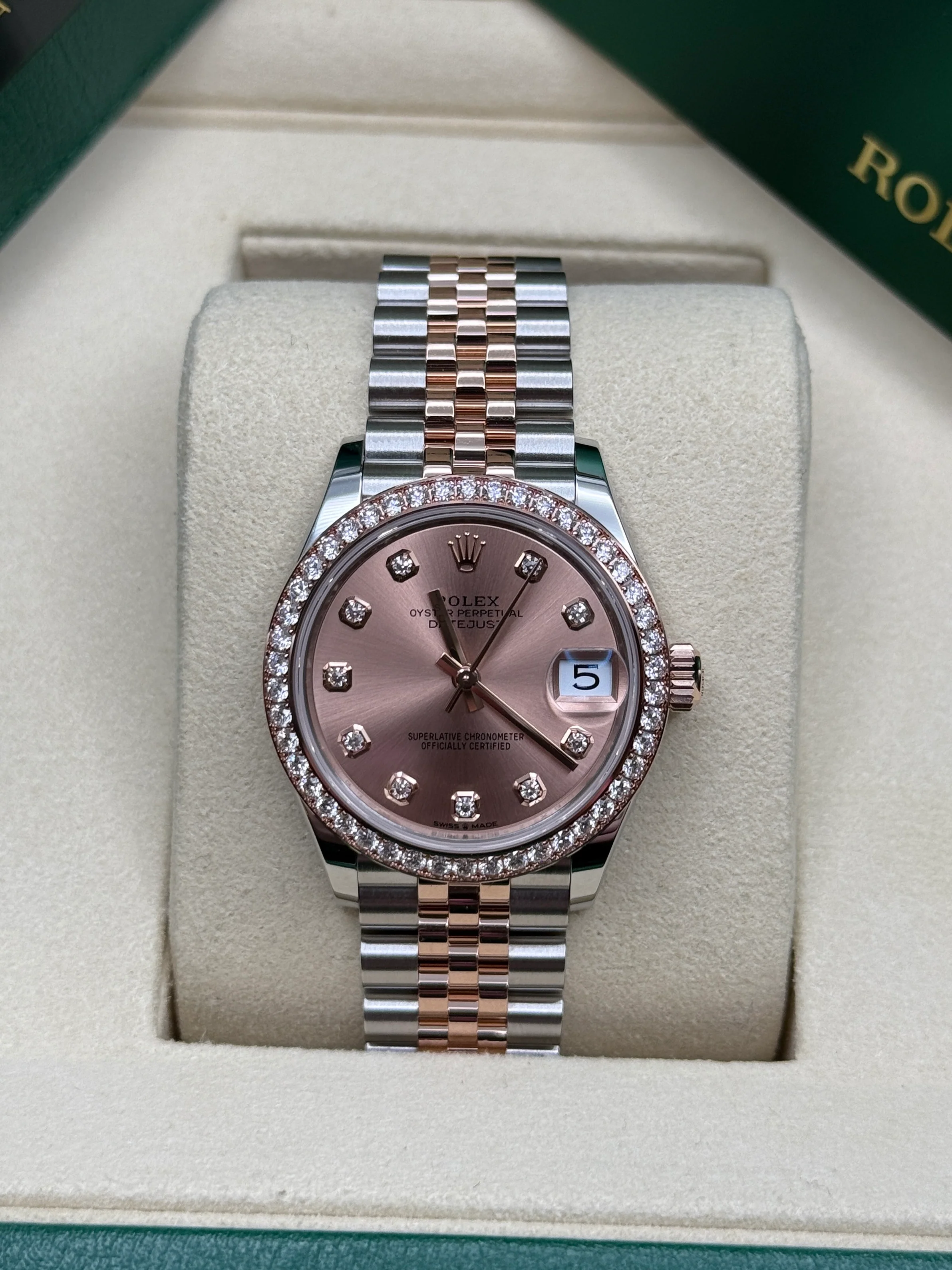 【Super Clone】RLX Datejust m278381-0023/0024 Rose Diamond 31mm Dial Diamond-Set Bezel and Oyster Bracelet Watch