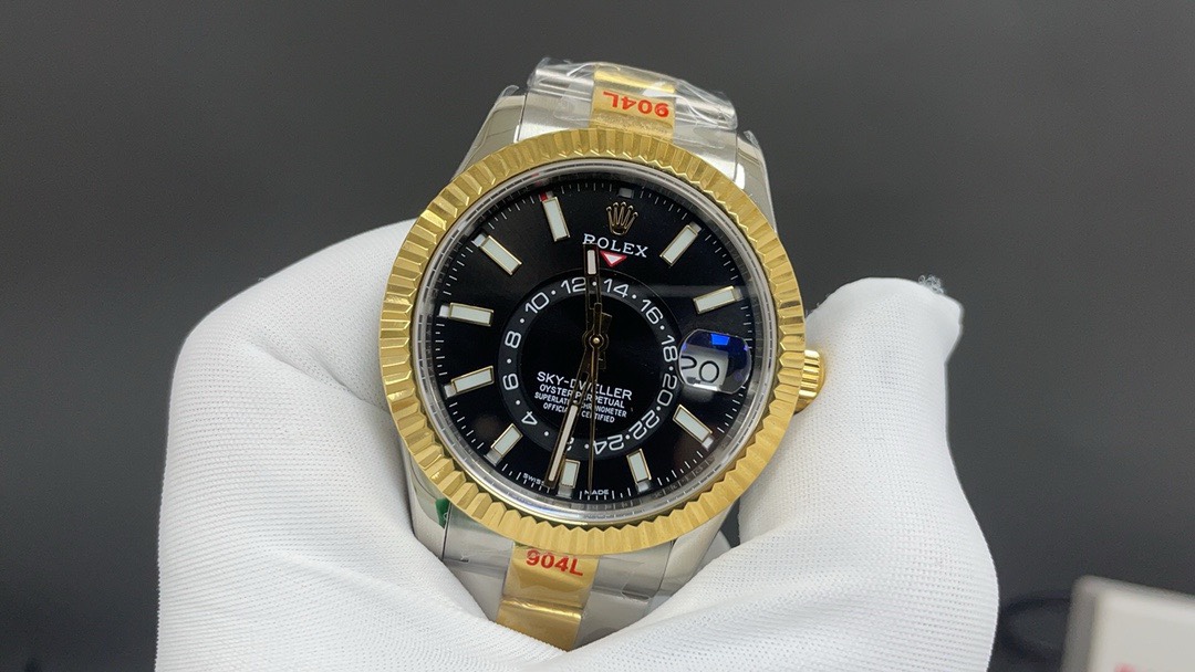 【SUPER CLONE】12A Rolex  Sky-Dweller 42mm 336933-0003 Two-Tone Yellow Gold Black Dial Jubilee*1