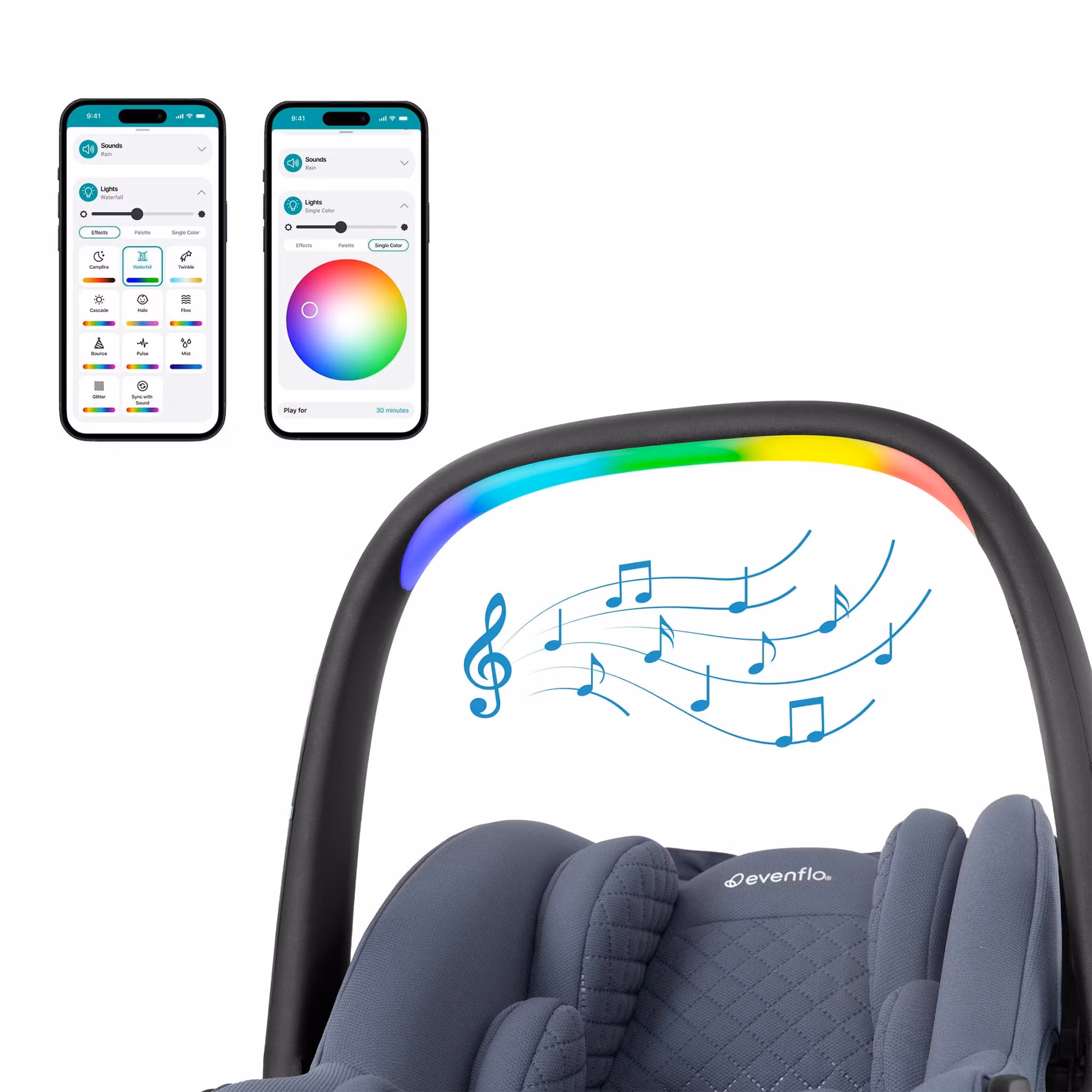 Evenflo Revolve180 LiteMax NXT Rotational Infant Car Seat with SensorySoothe - Flint