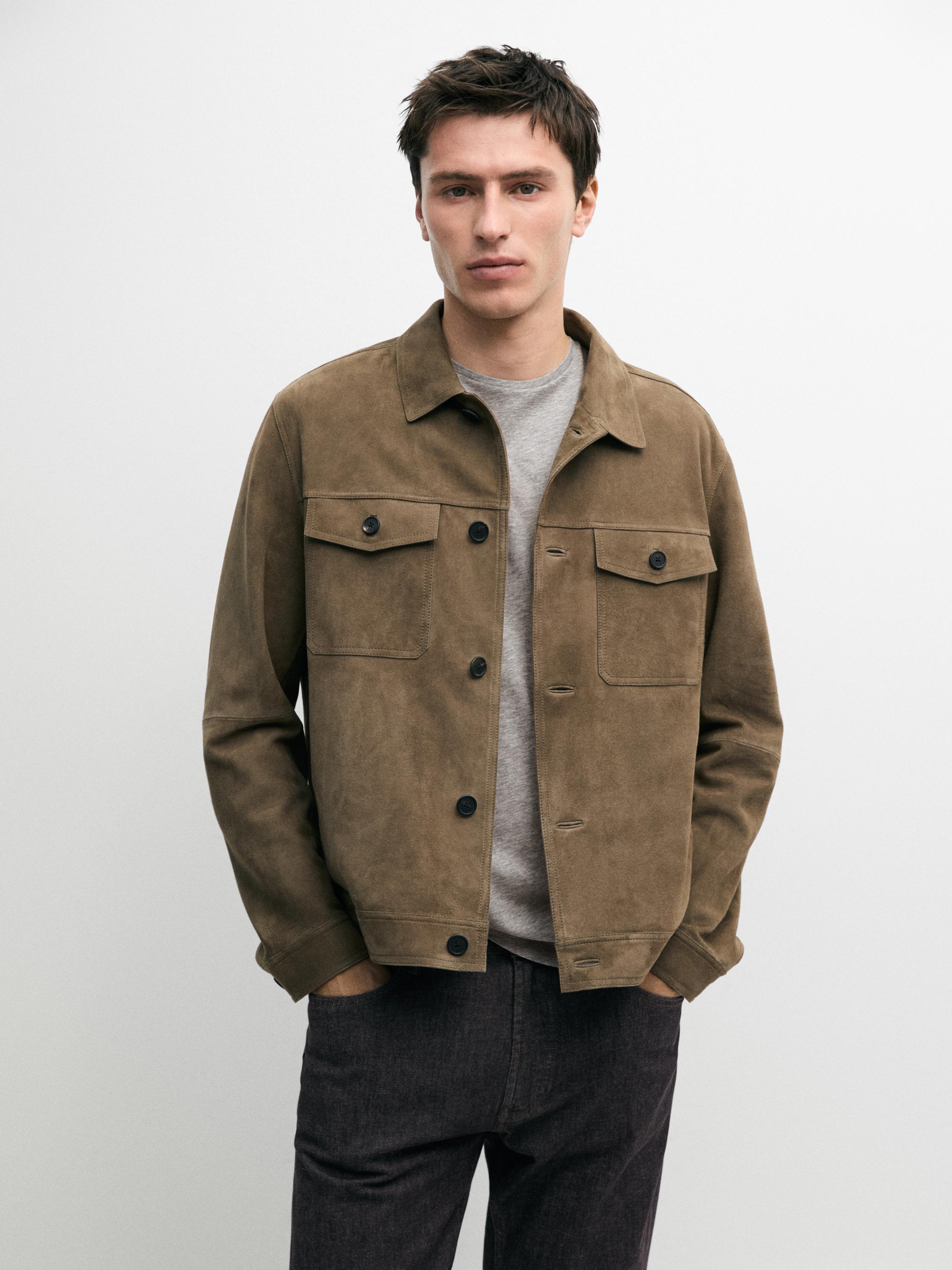 Chaqueta bolsillos piel efecto desgastado