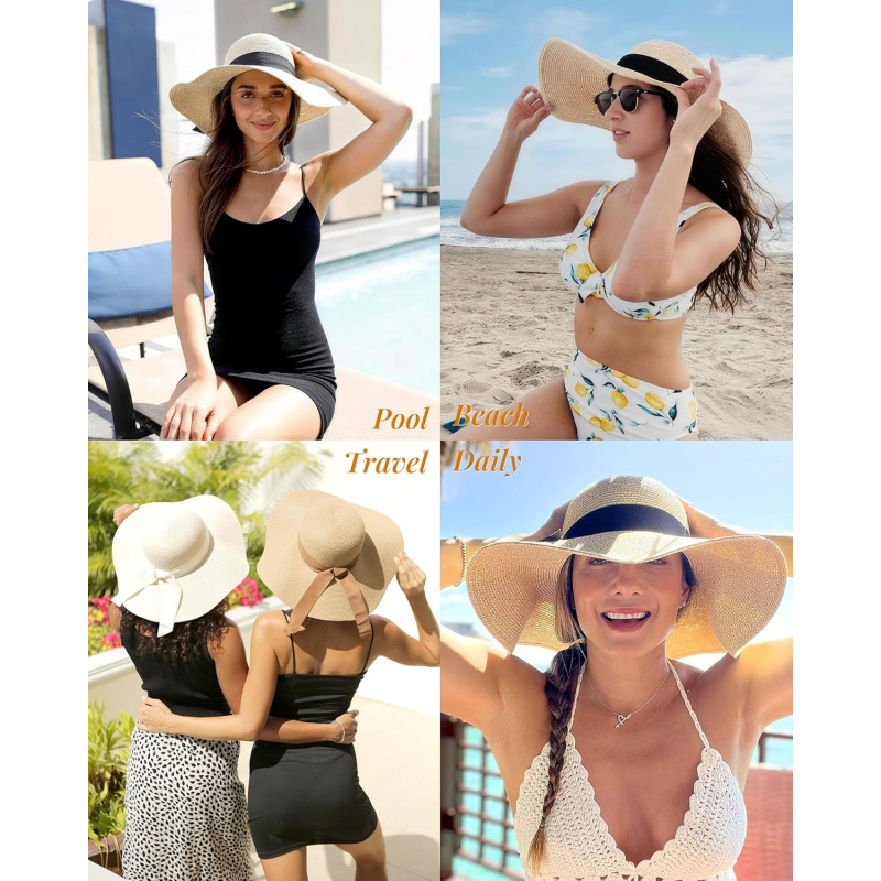 Women's Sun Straw Hat Wide Brim UPF 80