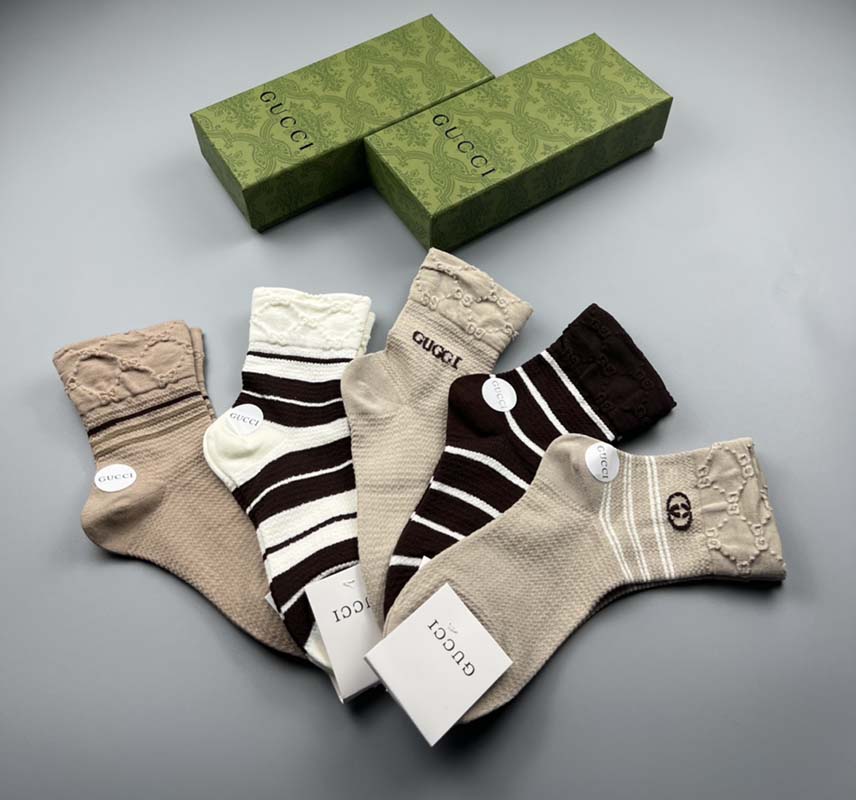 Set of 5 Pairs of Cotton Anti-bacterial Crew Socks WZ-924000166