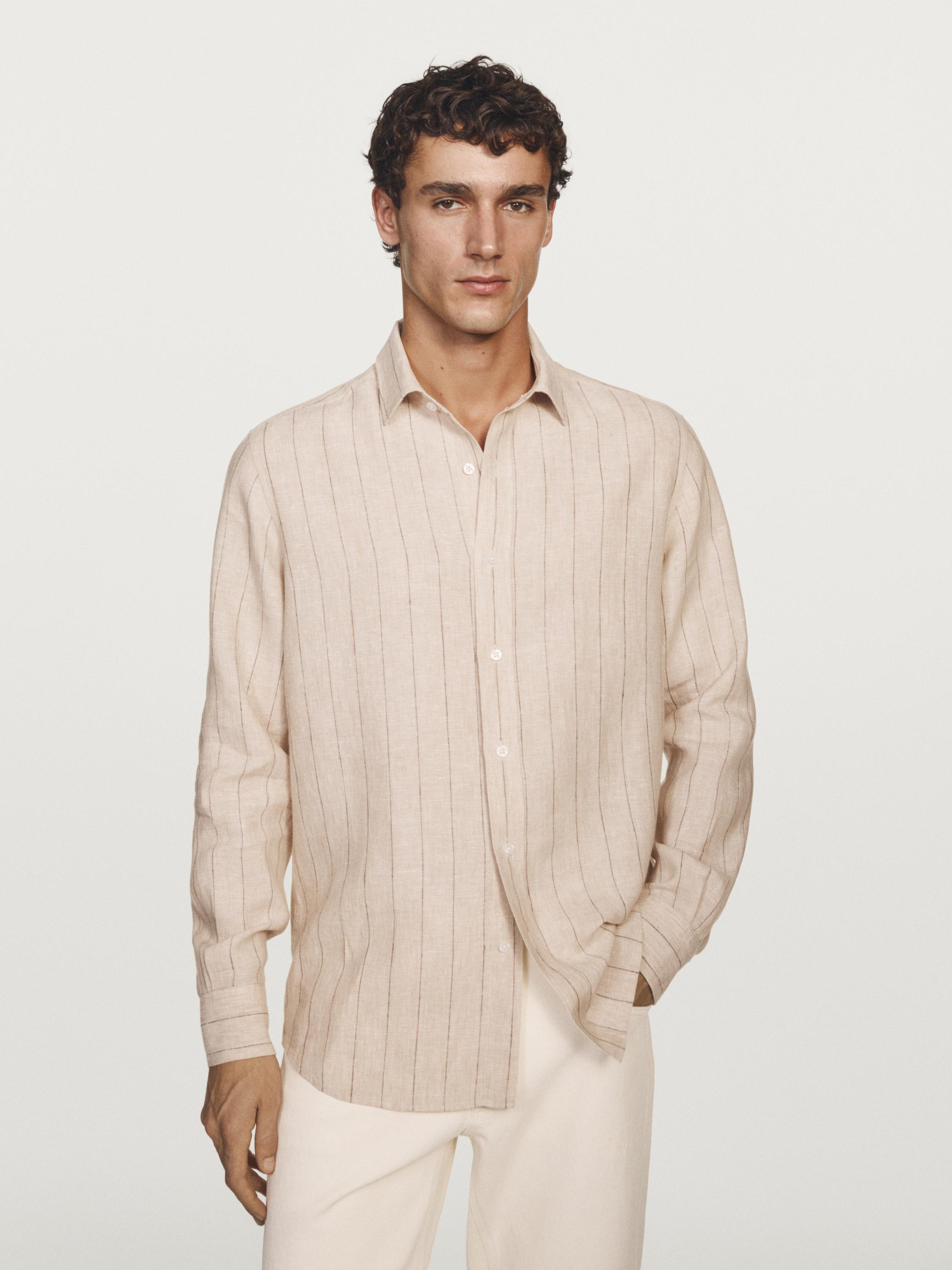 Camisa rayas regular fit lino