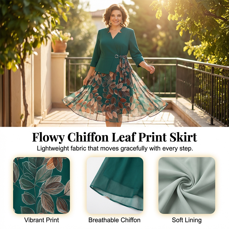 Elegant Faux Two-Piece Leaf Print Dress