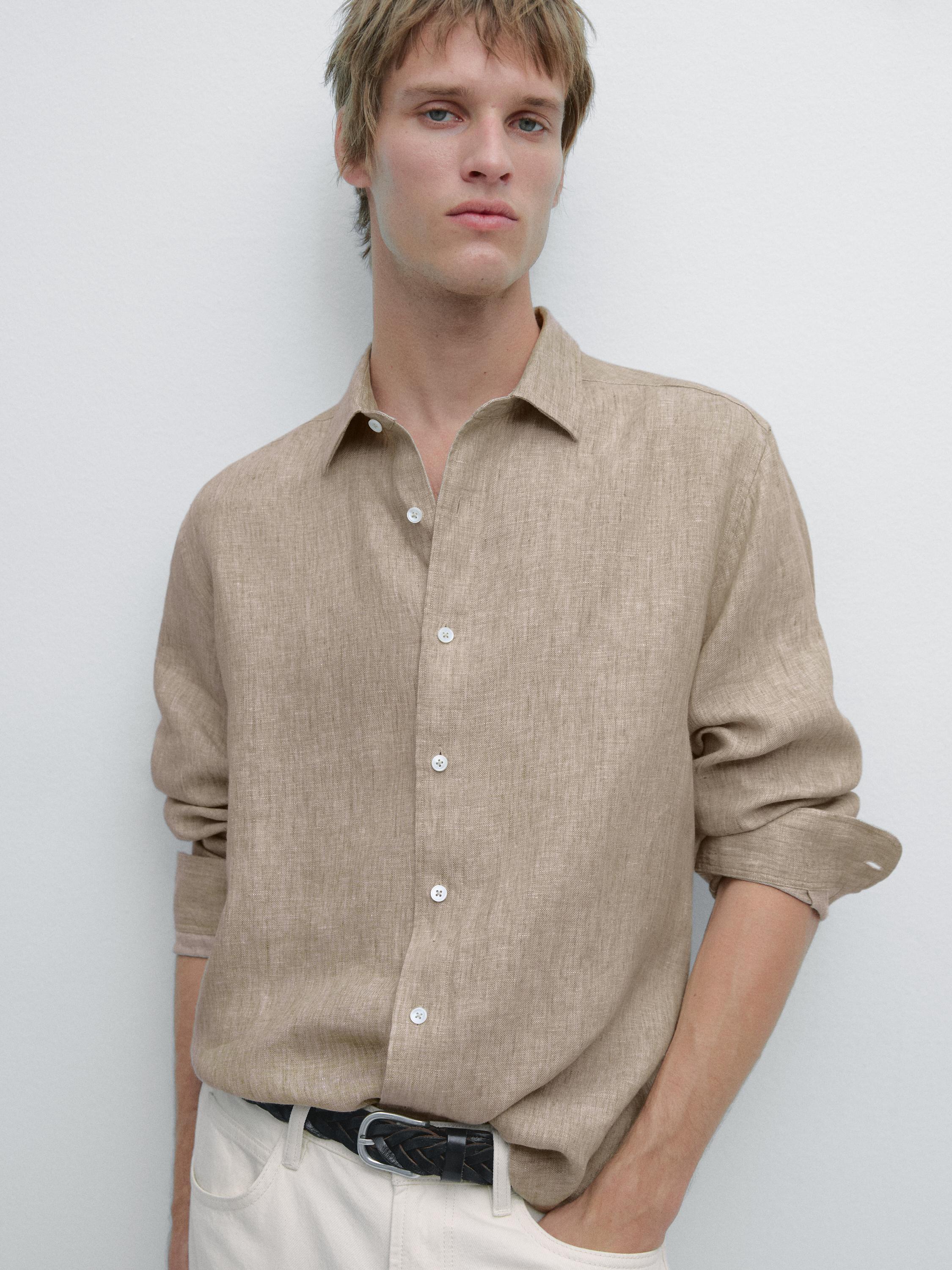 Camisa regular fit 100% lino