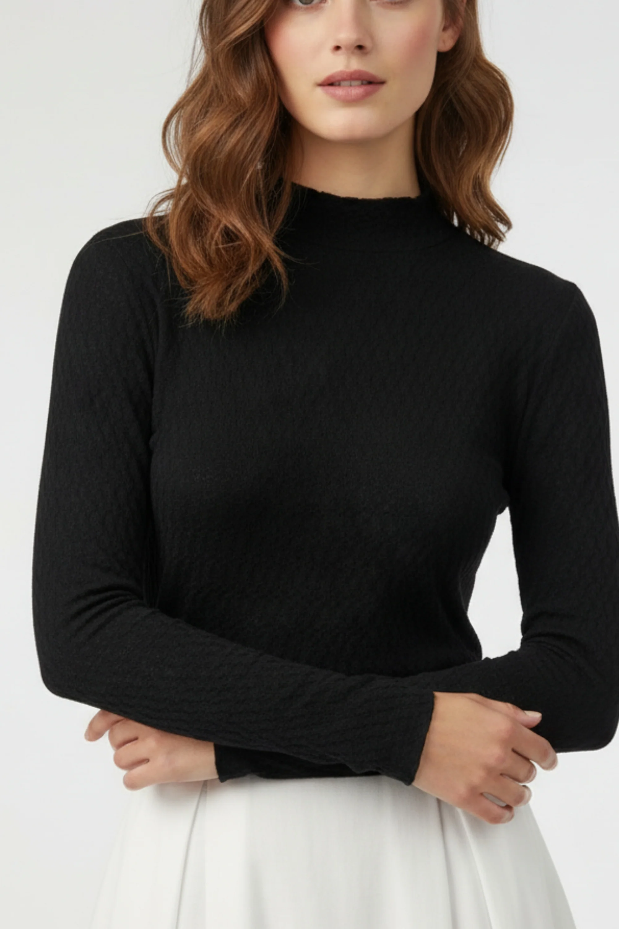 Noir Textured High Neck Knit Top