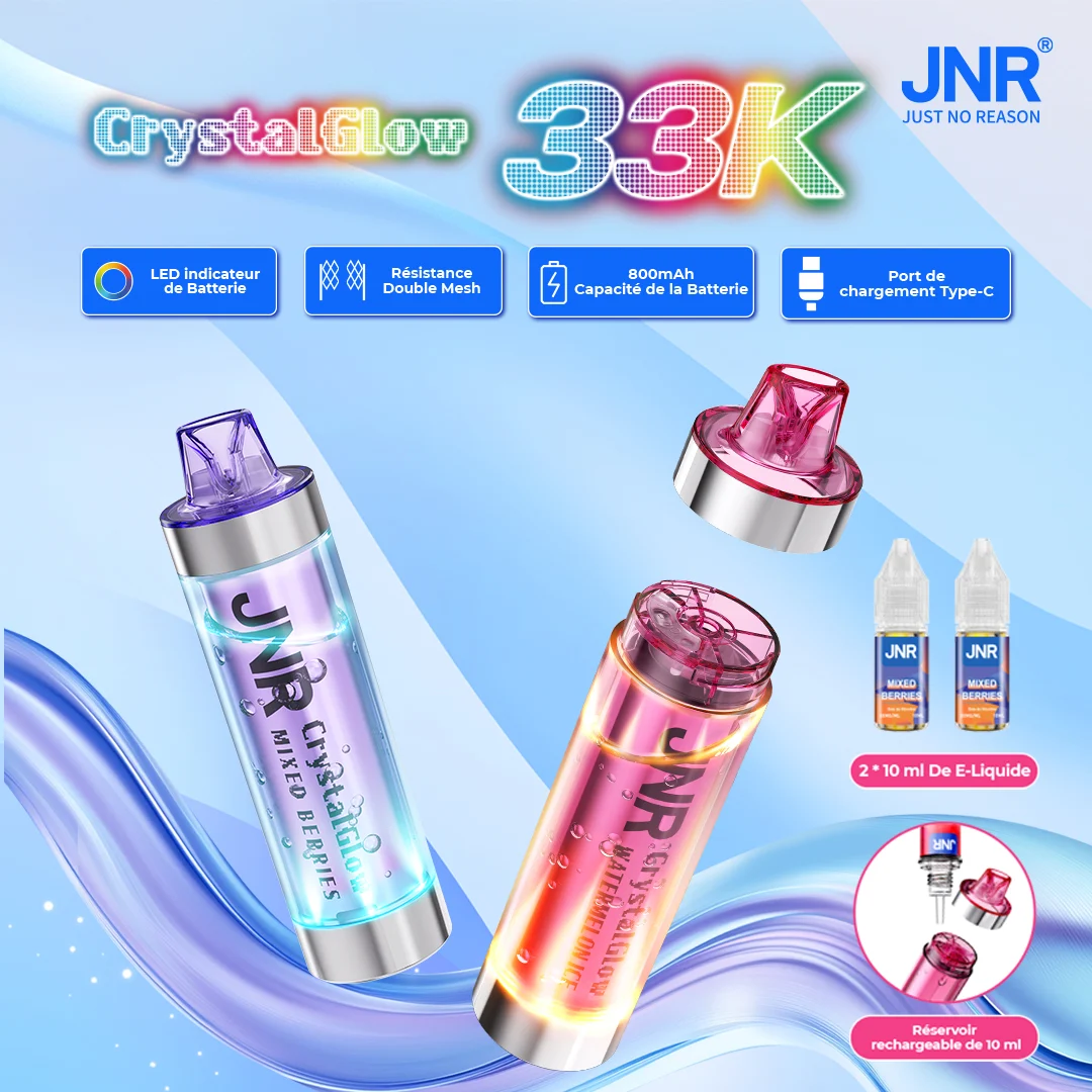 JNR Crystal Glow 33K Puffs - Kit Pod Remplissable et Rechargeable - Vape Grok