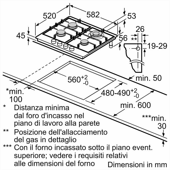 BOSCH - Piano cottura a gas PGH6B5K60 58,2 cm-Inox