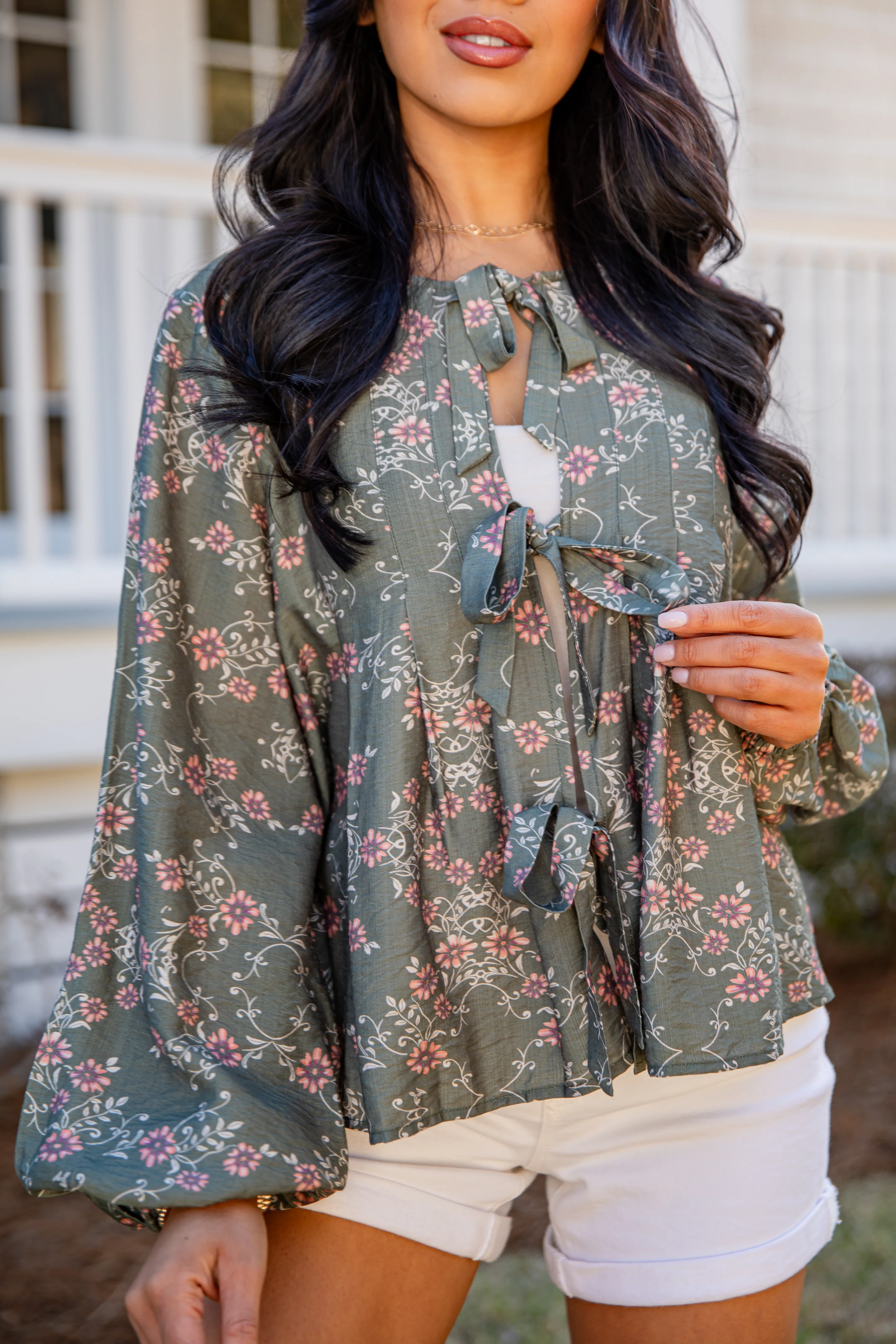 After Dark Sage Floral Blouse