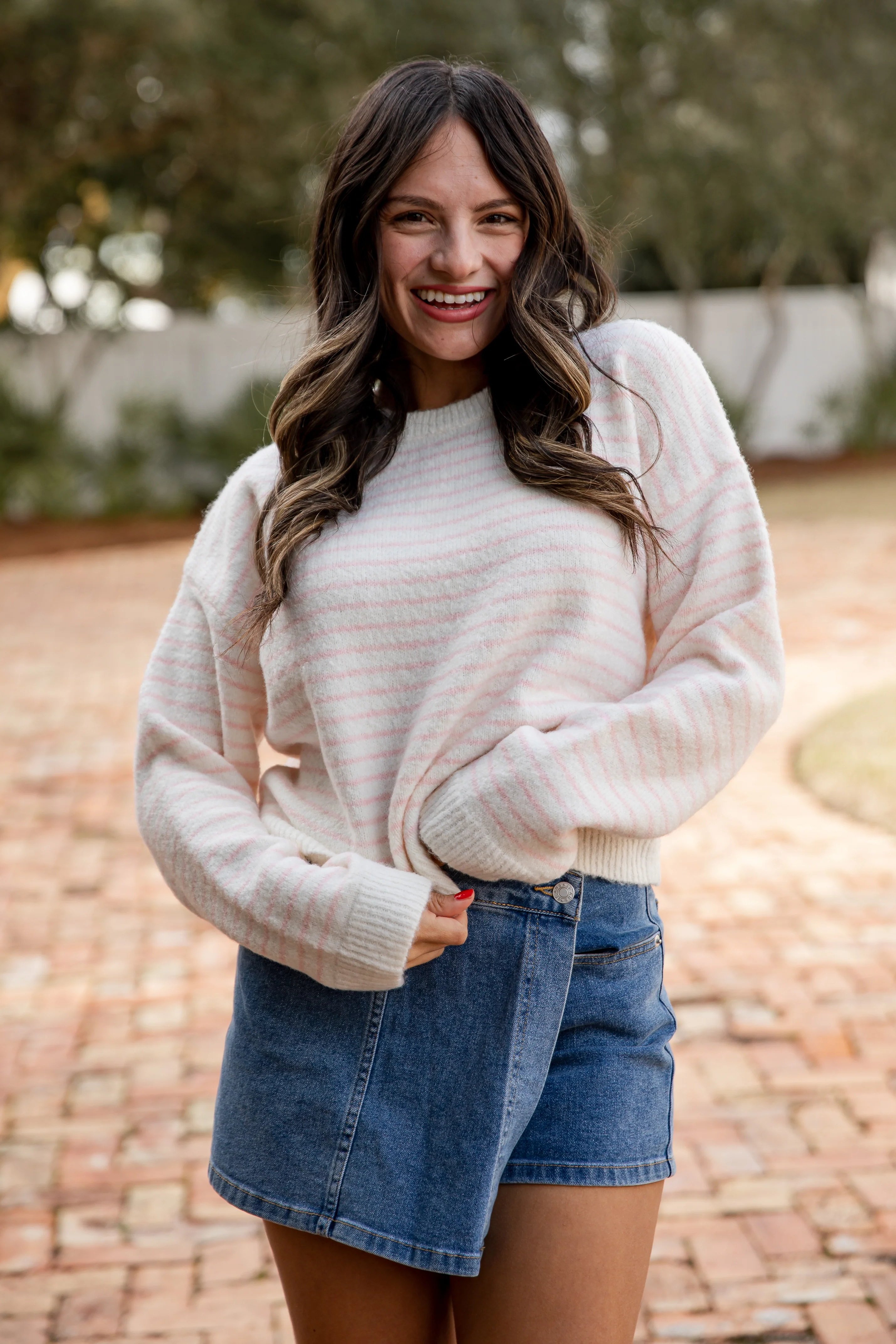Sweet Talk Blush Stripe Knit Sweater
